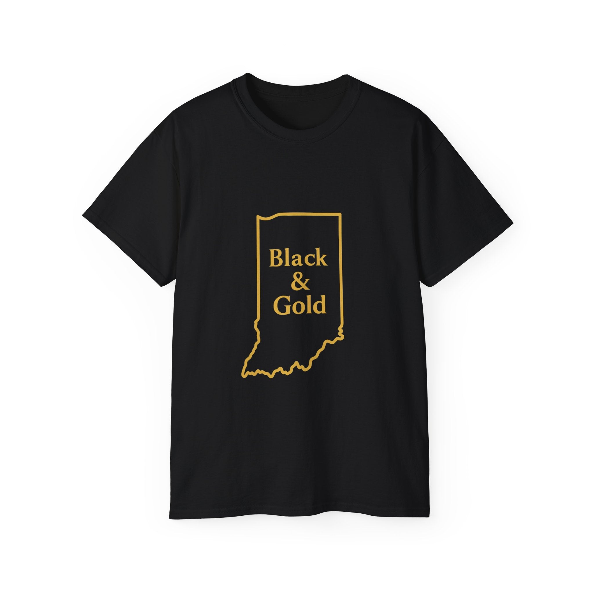 Black & Gold Unisex Ultra Cotton Tee | Casual Wear, Gift for Hoosiers, State Pride, Travel Souvenir, Unique Local Apparel