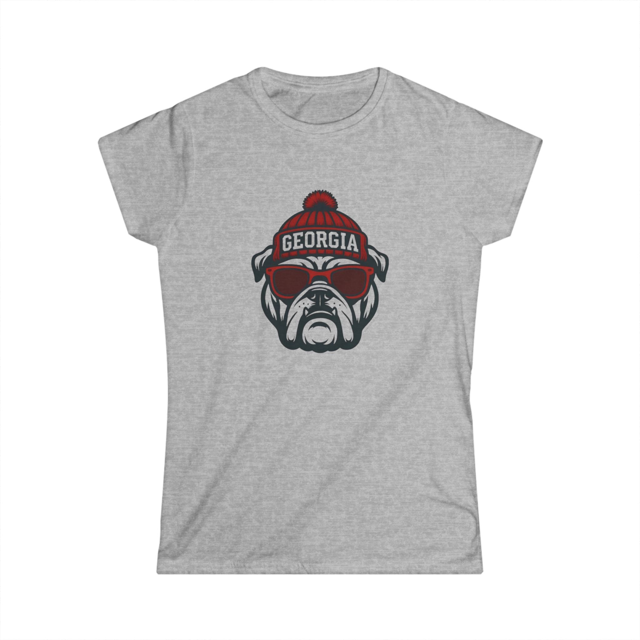 Georgia Bulldogs Women's Graphic Tee | Bulldog With Glasses and Hat