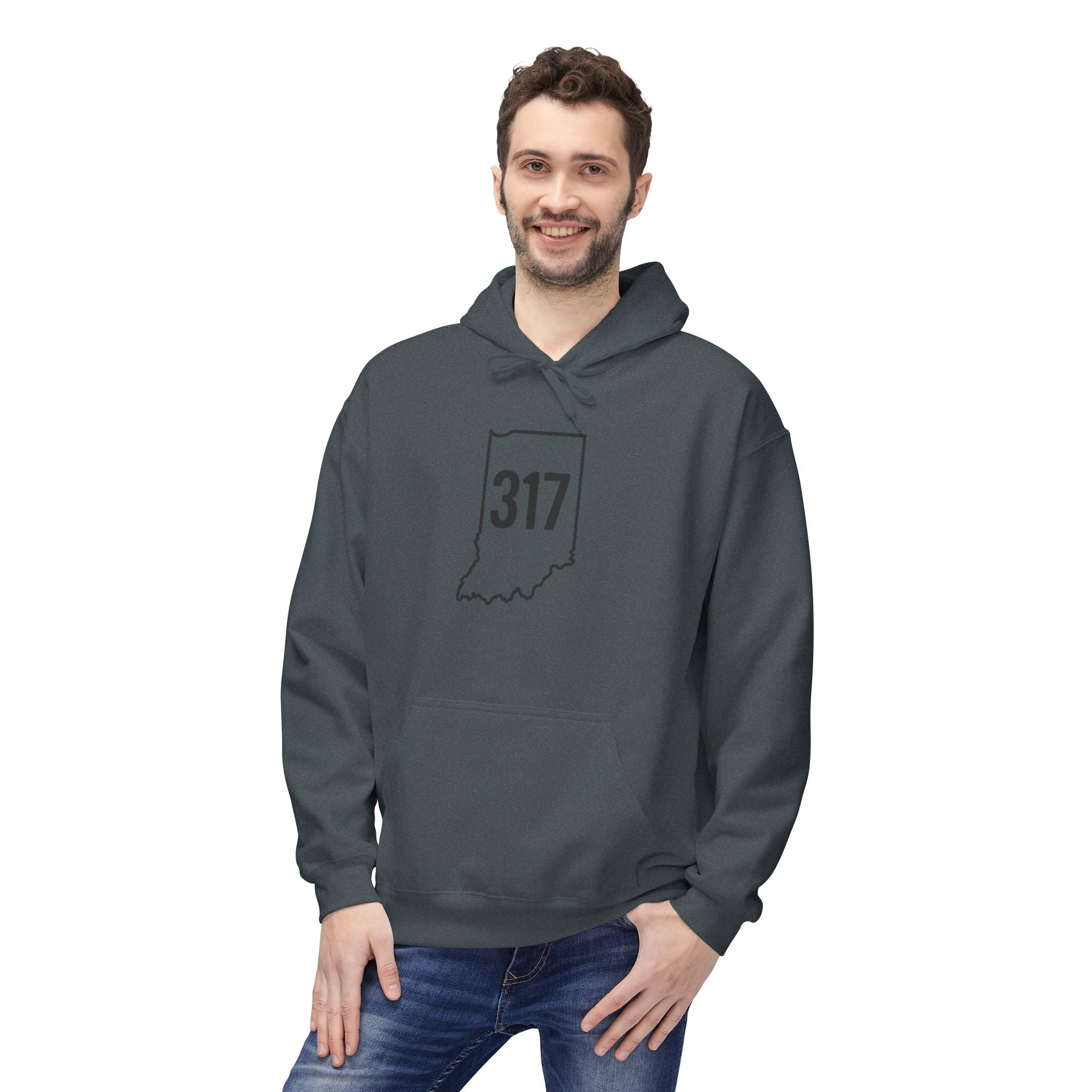 317 Indiana Fleece Hoodie | Black Lettering | Cozy Casual Wear, Perfect for Autumn, Great Gift for Indiana Lovers, Comfortable and Stylish Hoodie