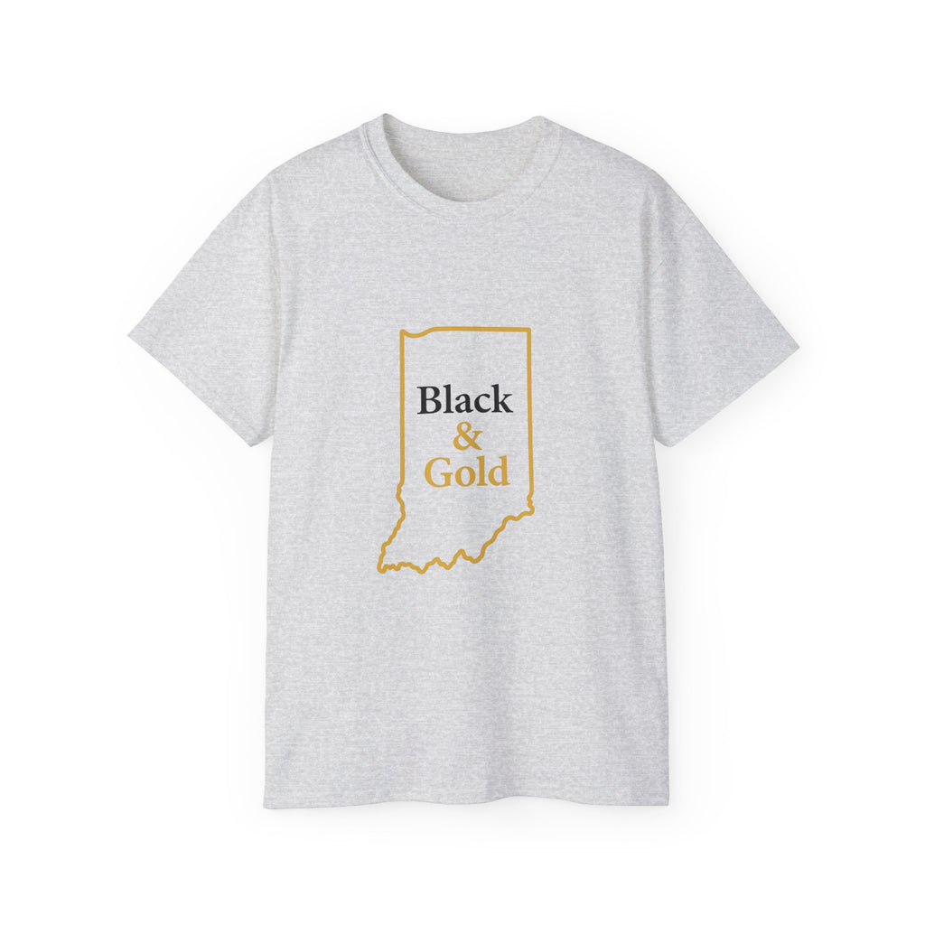 Black & Gold Unisex Ultra Cotton Tee | Casual Wear, Gift for Hoosiers, State Pride, Travel Souvenir, Unique Local Apparel