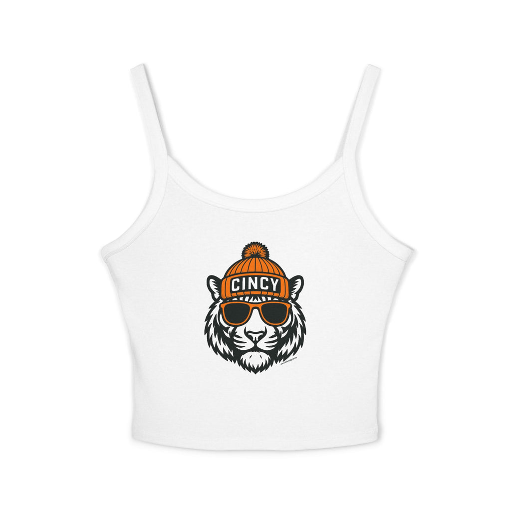 Cincy Bengals Women's Spaghetti Strap Tank Top | Cincinnati Bengal with Glasses and Hat
