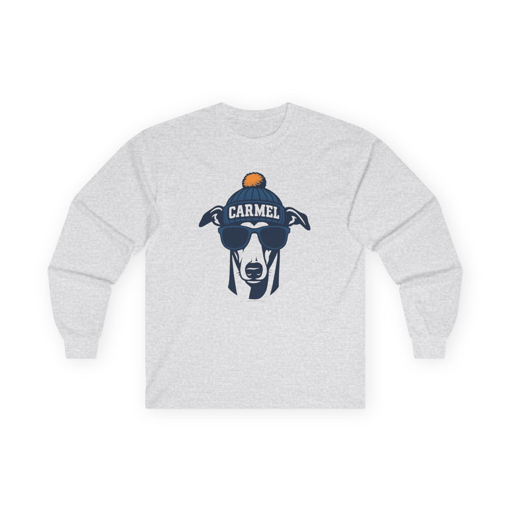 Carmel Greyhound Unisex Long Sleeve Tee | Greyhound with Glasses and Hat
