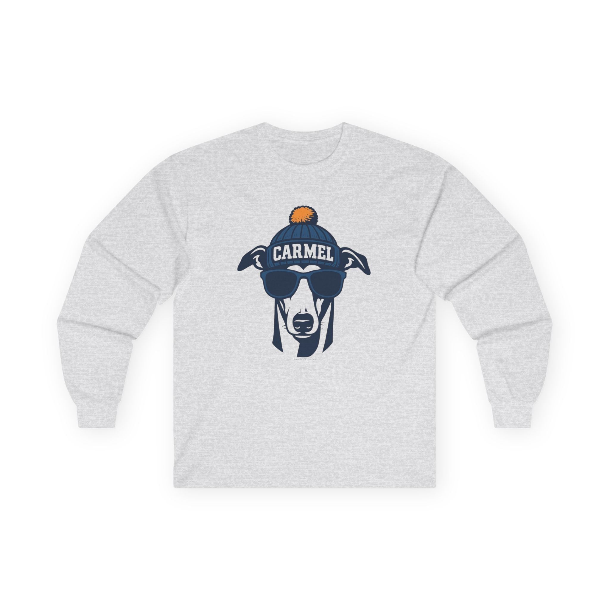 Carmel Greyhound Unisex Long Sleeve Tee | Greyhound with Glasses and Hat