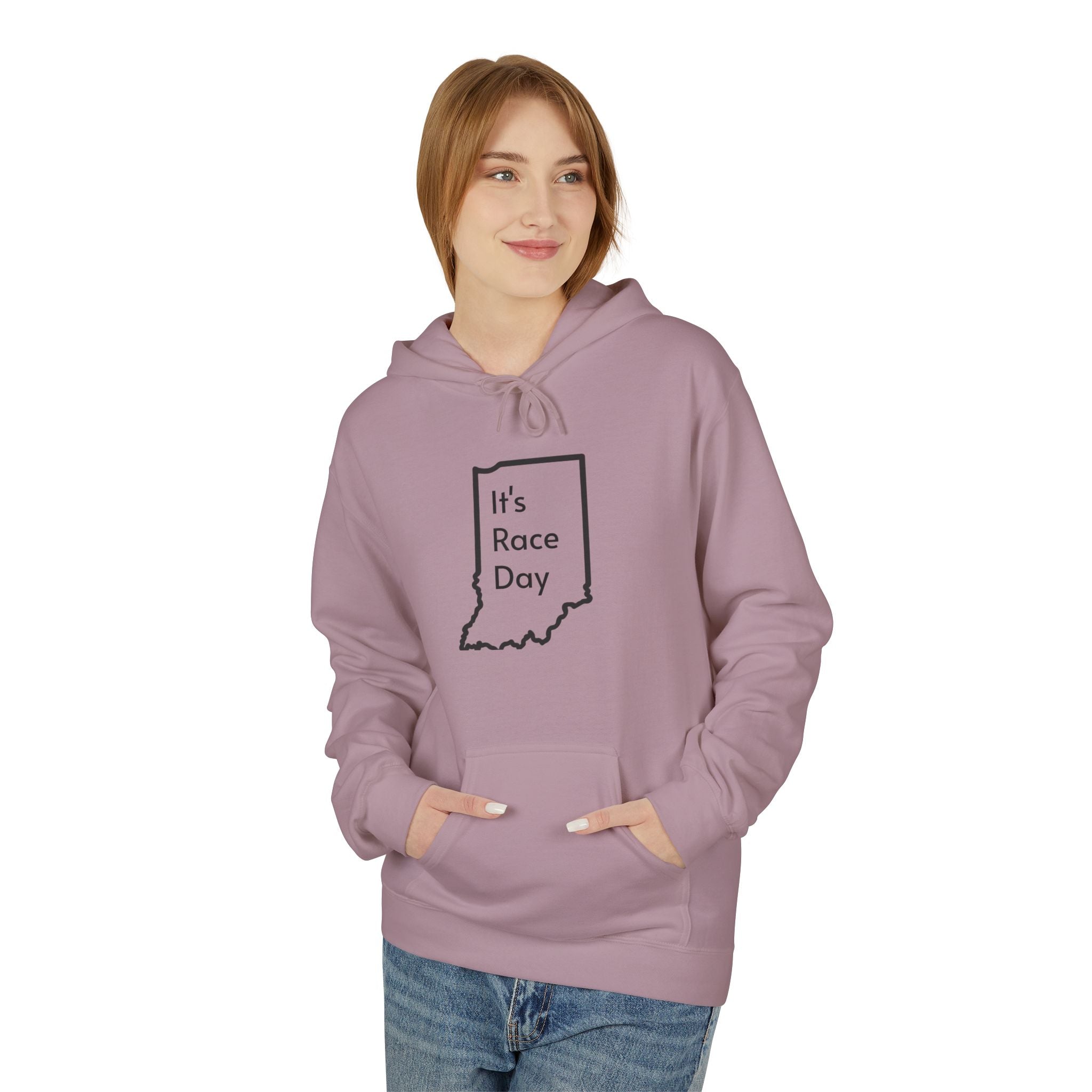 It's Race Day Indiana Outline Fleece Hoodie | Cozy Casual Wear, Perfect for Autumn, Great Gift for Indiana Lovers, Comfortable and Stylish Hoodie