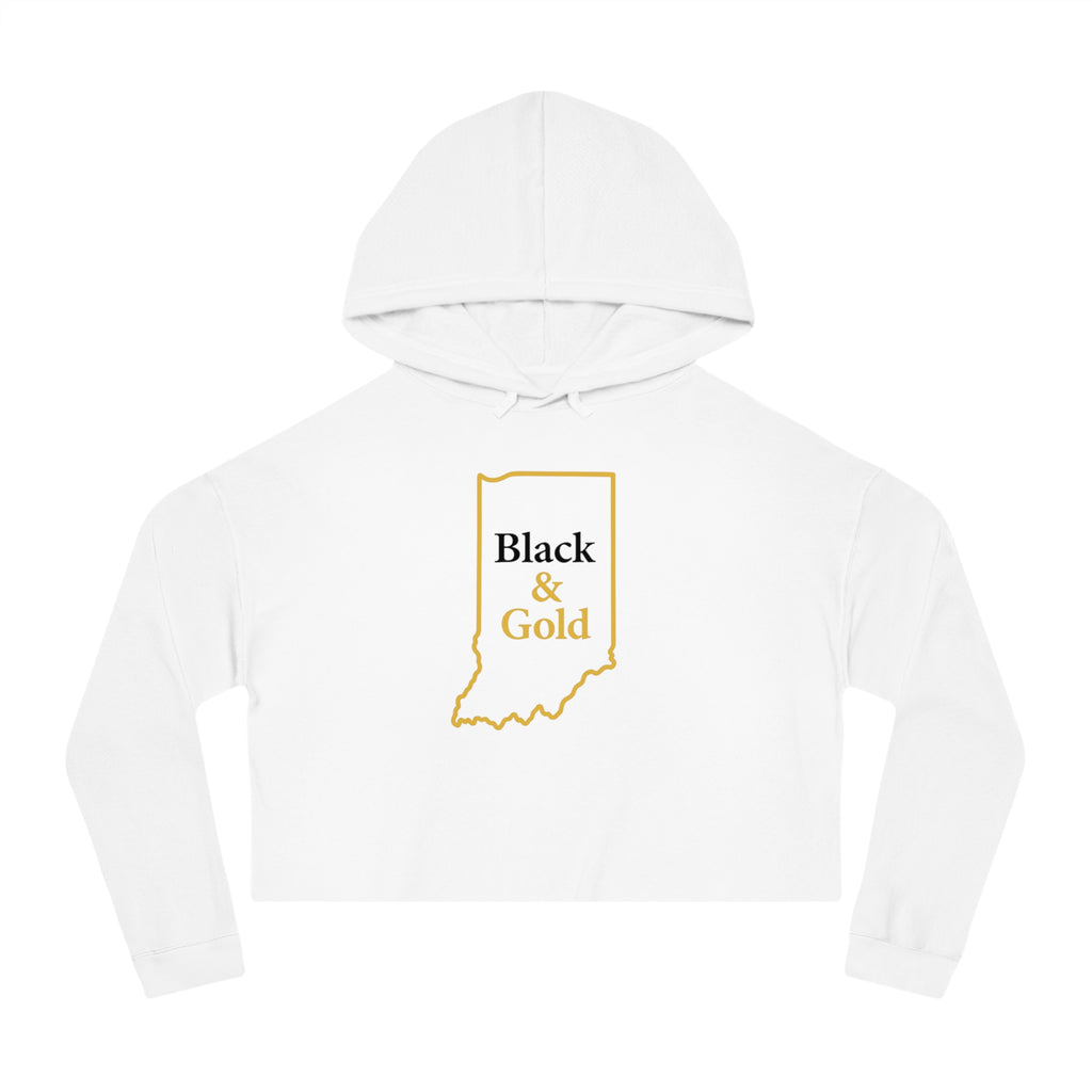Black & Gold Indiana Outline on Cropped Hooded Sweatshirt for Women | Trendy and Casual, Perfect for Spring Outings, Gift for Her, Comfortable Fashion