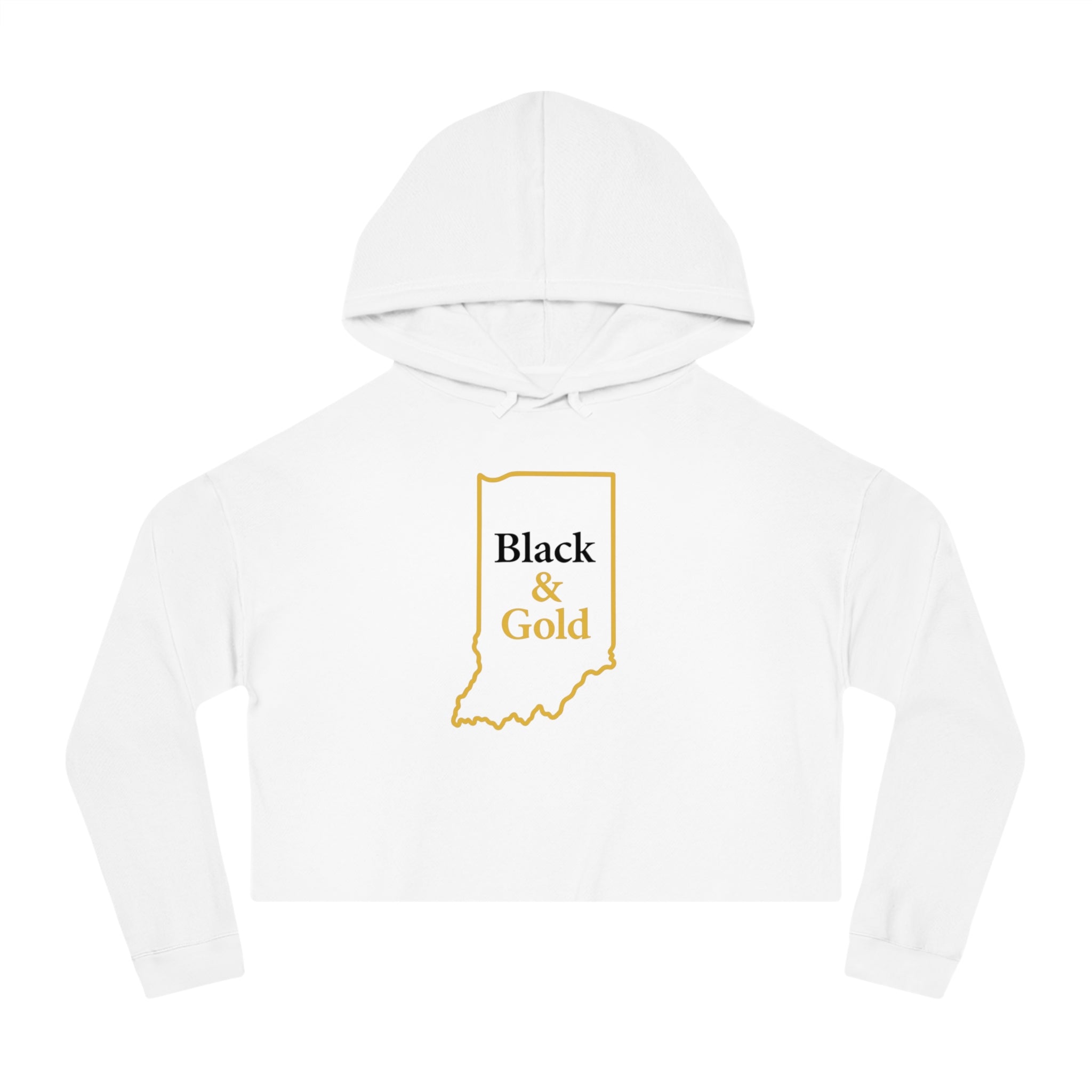 Black & Gold Indiana Outline on Cropped Hooded Sweatshirt for Women | Trendy and Casual, Perfect for Spring Outings, Gift for Her, Comfortable Fashion