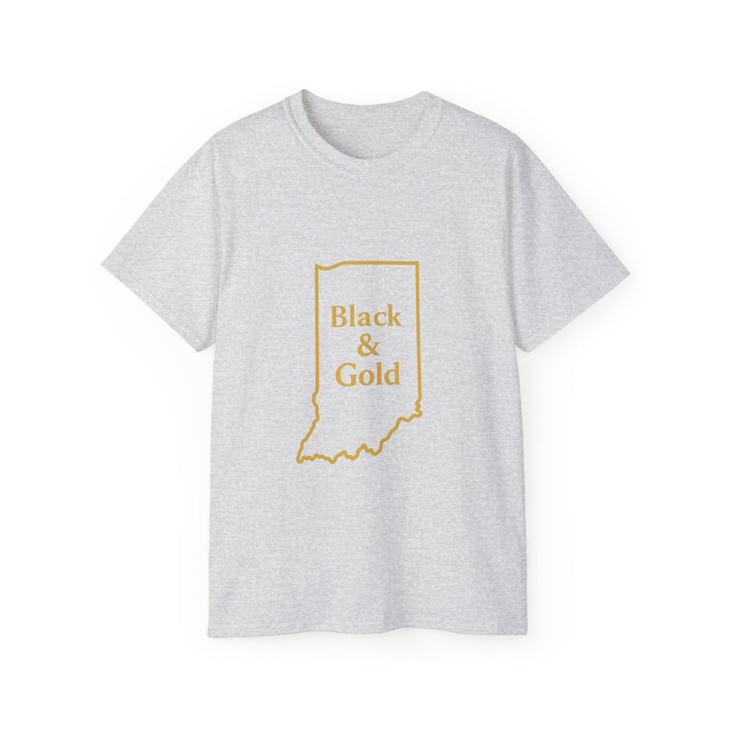 Black & Gold Unisex Ultra Cotton Tee | Casual Wear, Gift for Hoosiers, State Pride, Travel Souvenir, Unique Local Apparel