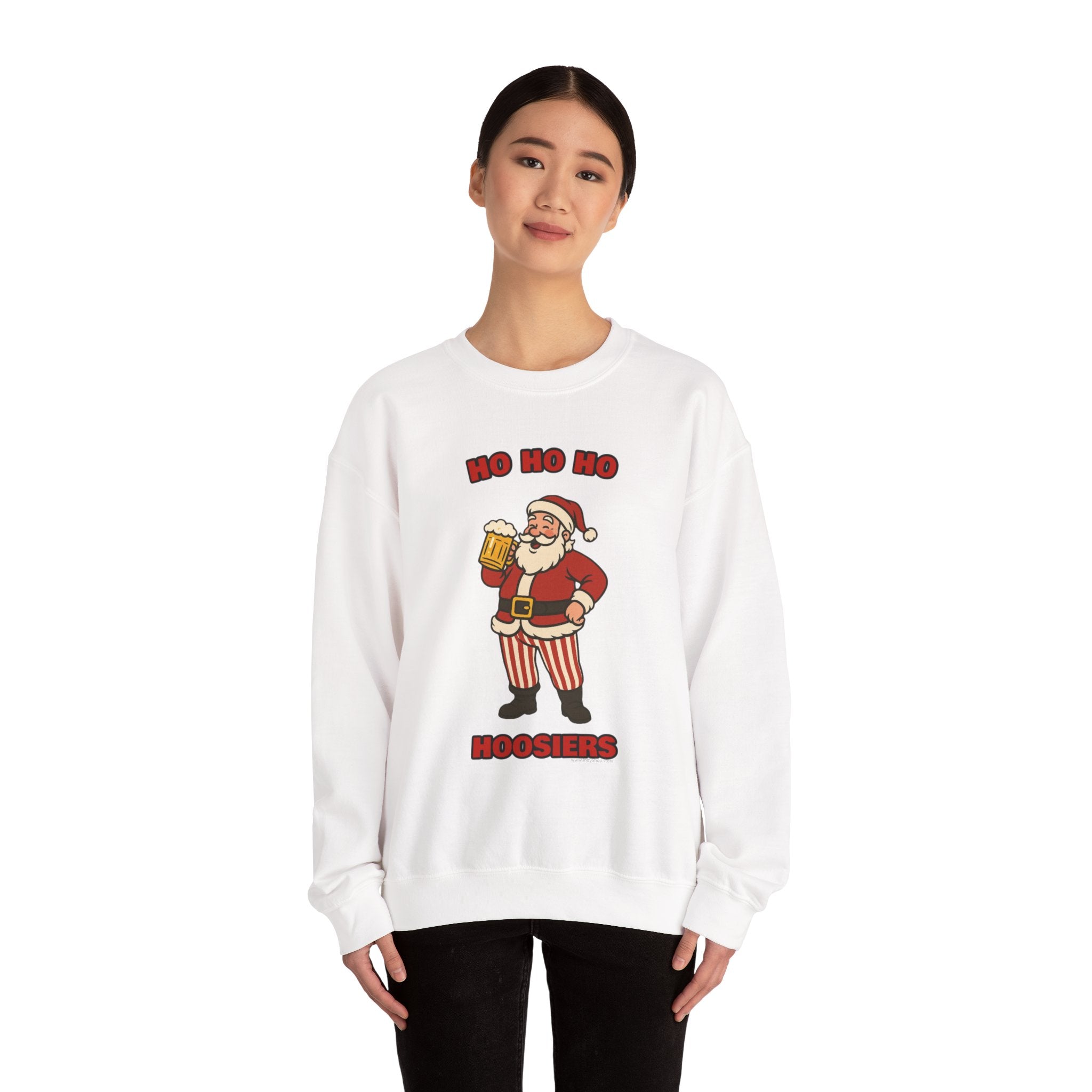 Ho Ho Ho Hoosiers Christmas Crewneck | Santa With Beer Sweatshirt