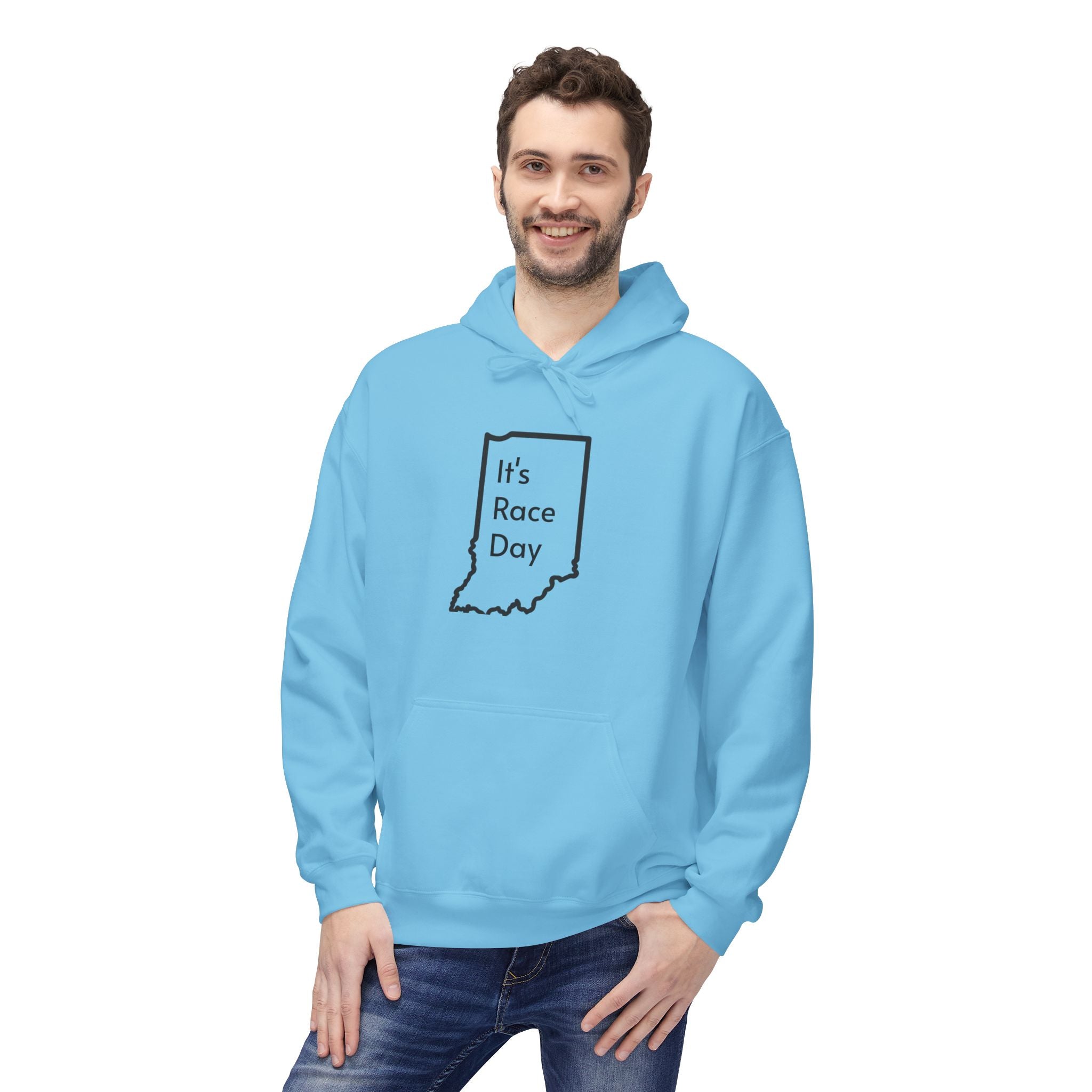 It's Race Day Indiana Outline Fleece Hoodie | Cozy Casual Wear, Perfect for Autumn, Great Gift for Indiana Lovers, Comfortable and Stylish Hoodie