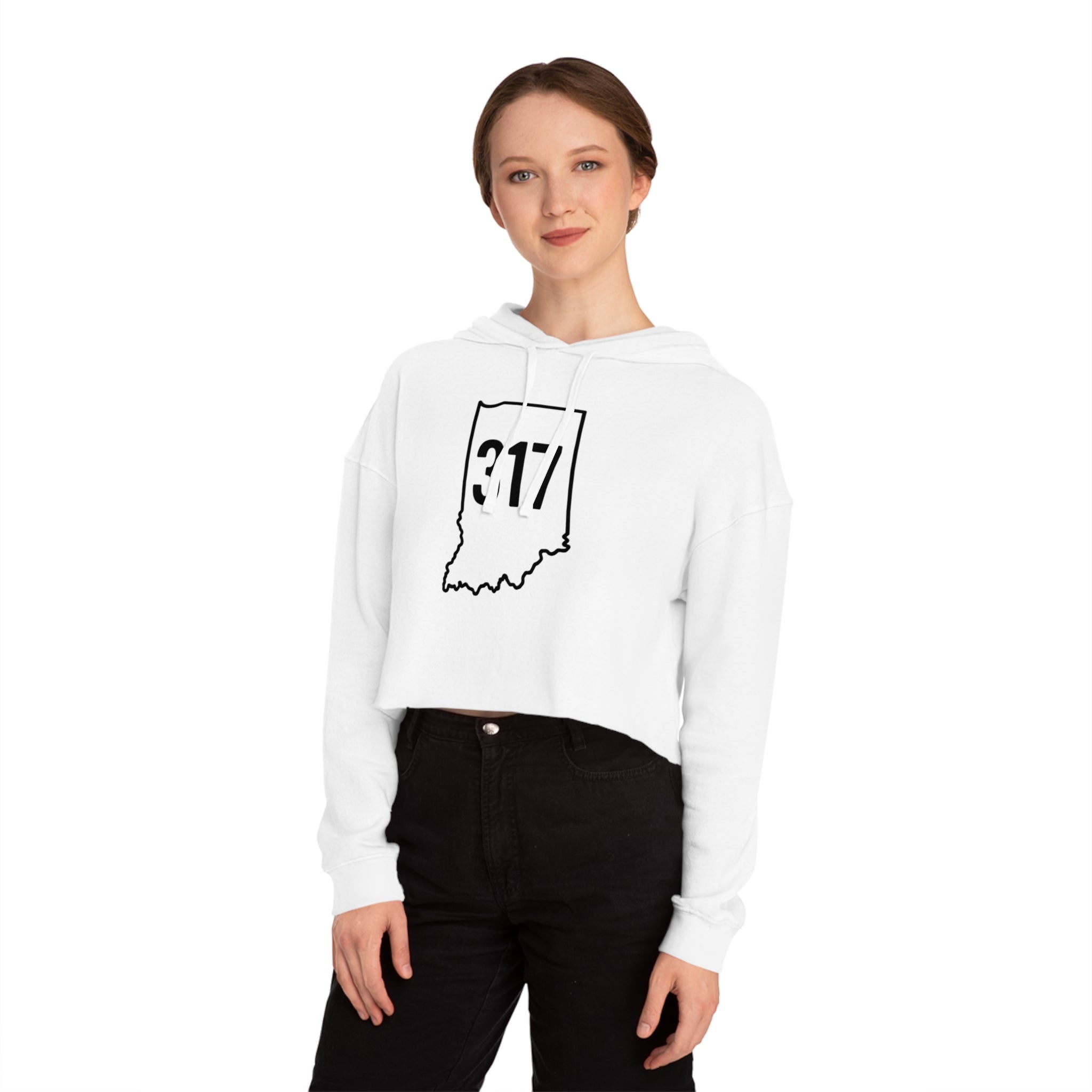 Indiana 317 Cropped Hooded Sweatshirt for Women | Black Lettering | Trendy and Casual, Perfect for Spring Outings, Gift for Her, Comfortable Fashion