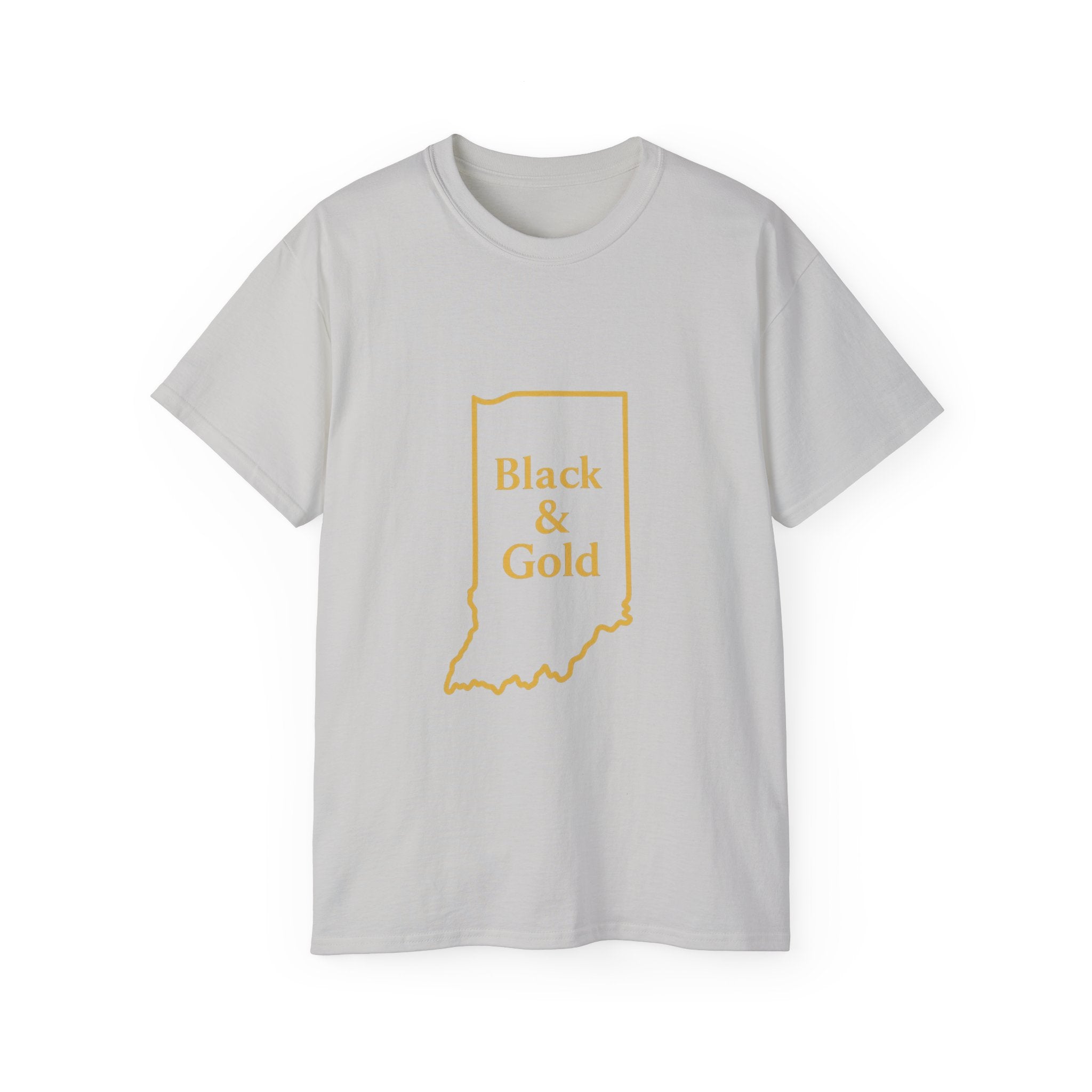 Black & Gold Unisex Ultra Cotton Tee | Casual Wear, Gift for Hoosiers, State Pride, Travel Souvenir, Unique Local Apparel