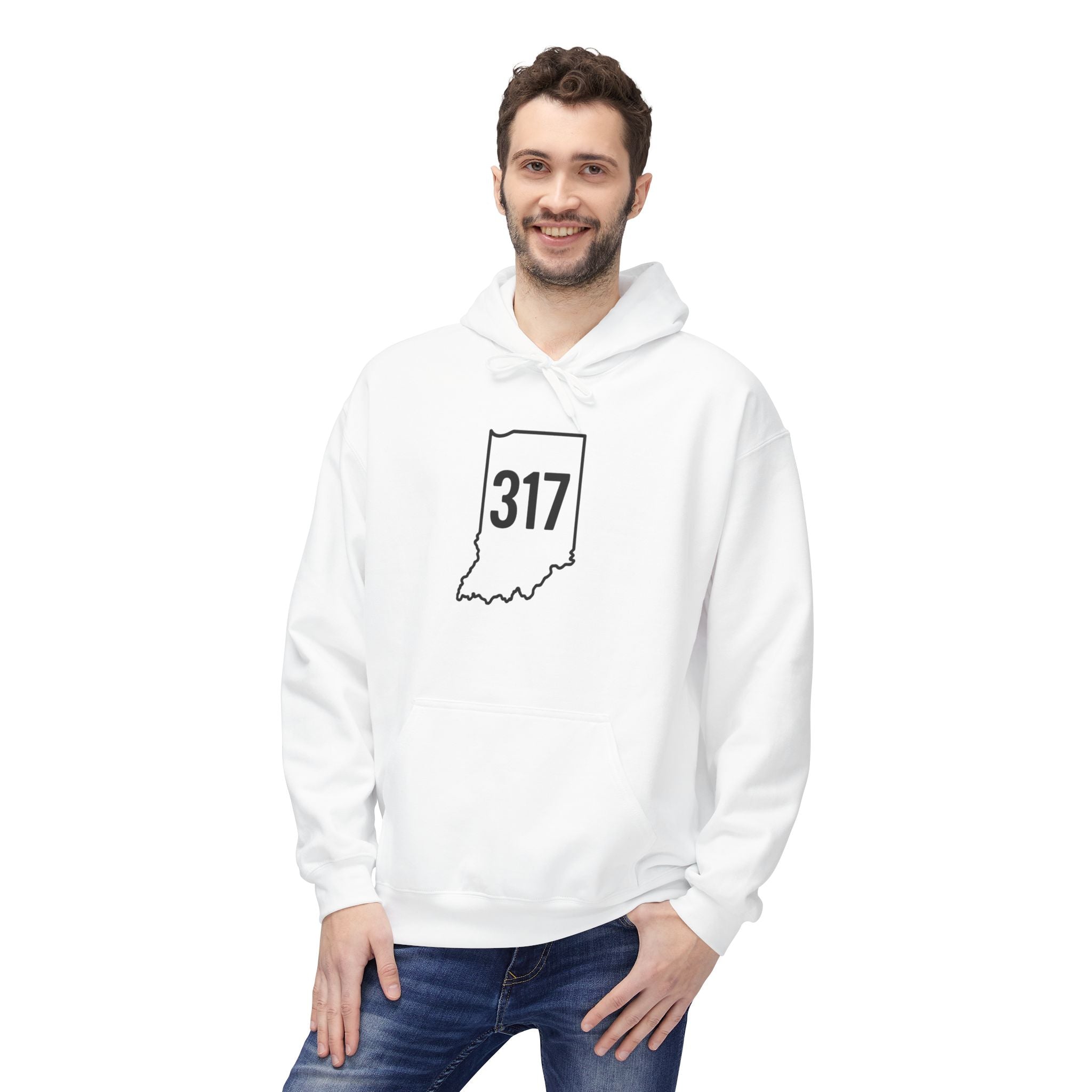 317 Indiana Fleece Hoodie | Black Lettering | Cozy Casual Wear, Perfect for Autumn, Great Gift for Indiana Lovers, Comfortable and Stylish Hoodie
