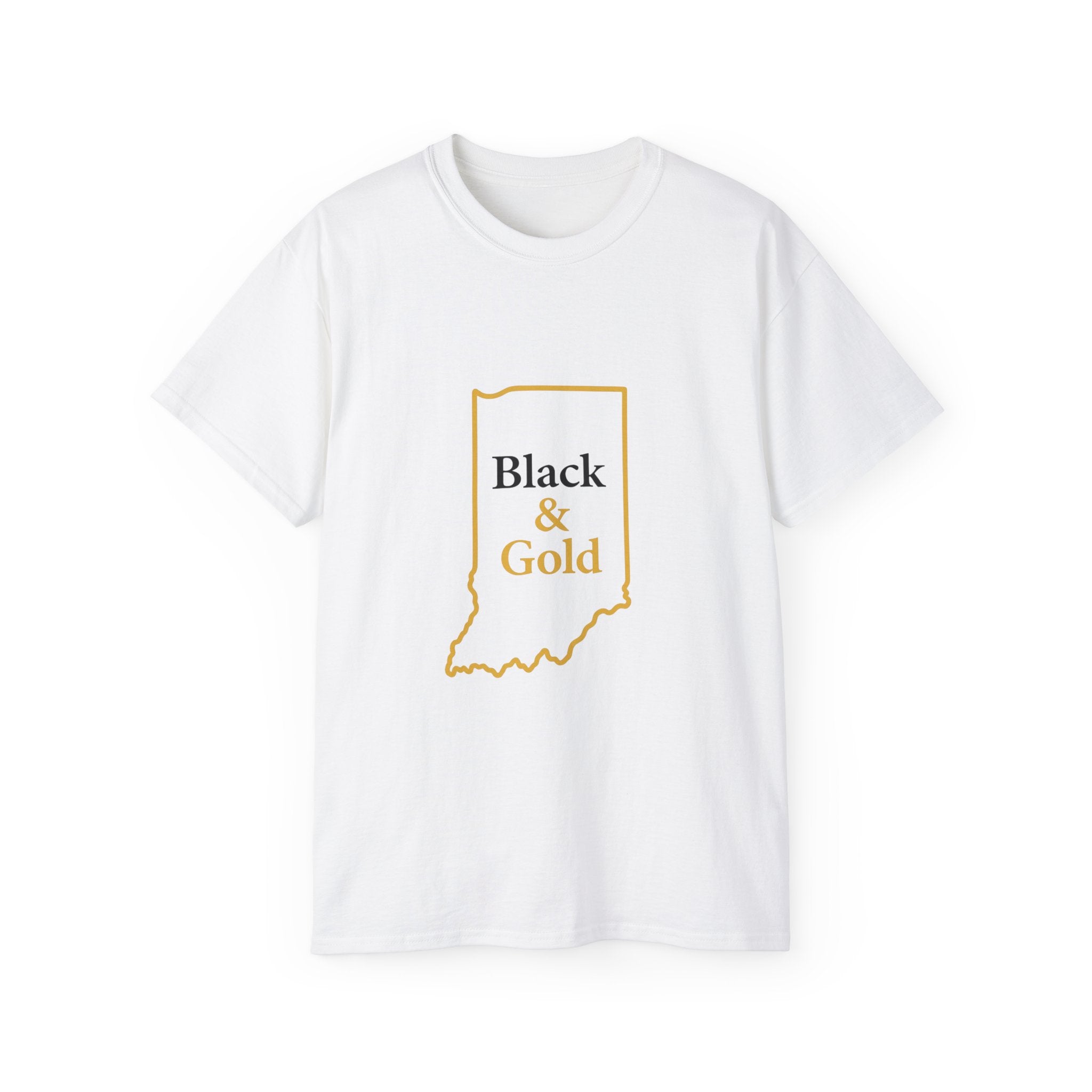 Black & Gold Unisex Ultra Cotton Tee | Casual Wear, Gift for Hoosiers, State Pride, Travel Souvenir, Unique Local Apparel