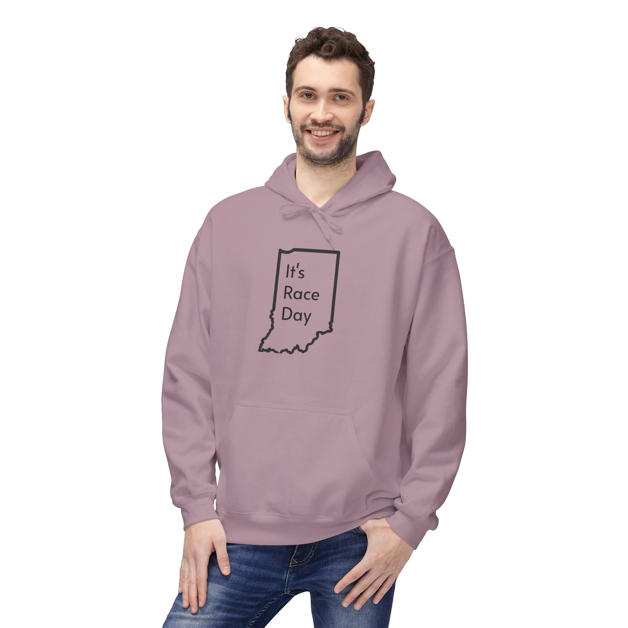 It's Race Day Indiana Outline Fleece Hoodie | Cozy Casual Wear, Perfect for Autumn, Great Gift for Indiana Lovers, Comfortable and Stylish Hoodie