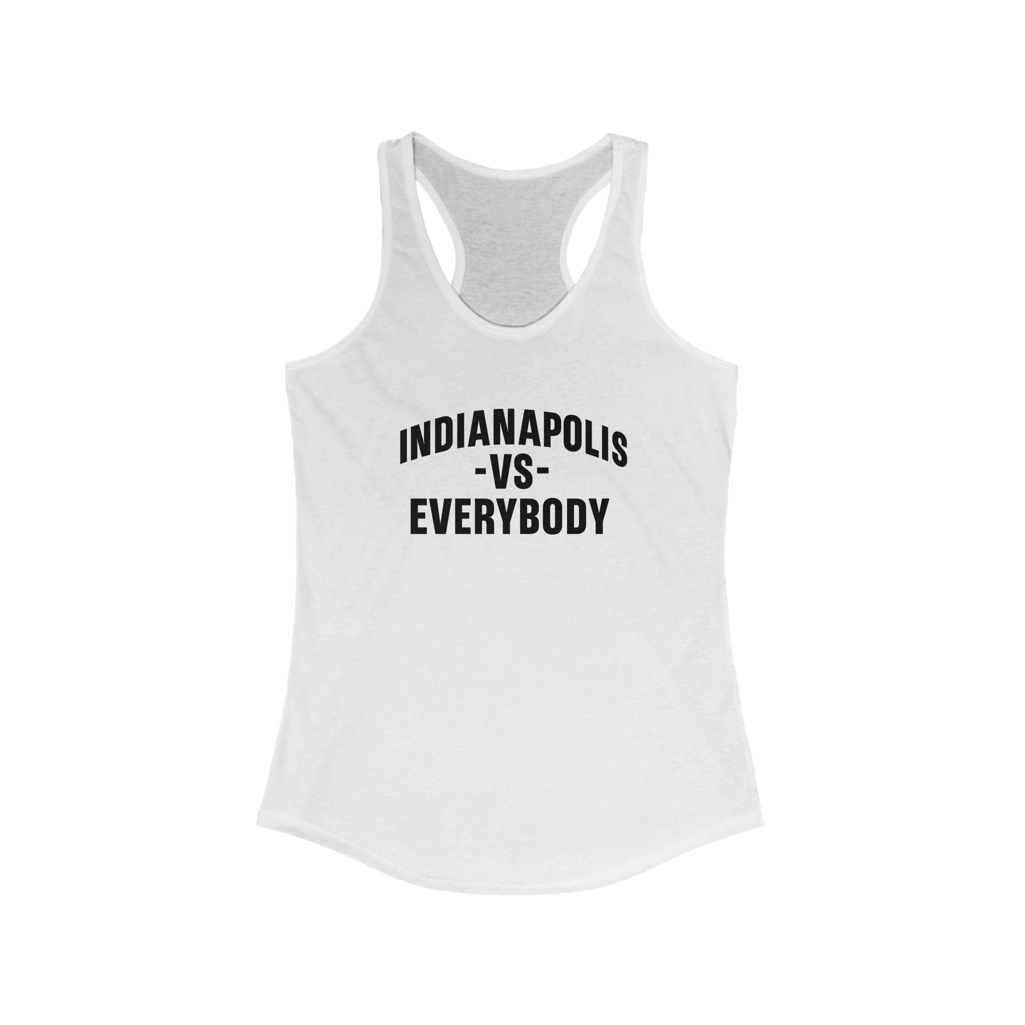 Indianapolis v Everybody | Racerback Tank | Black Lettering | Women's Workout Top, Summer Style Tee, Fitness Gift, Casual Wear, Indiana Pride Apparel