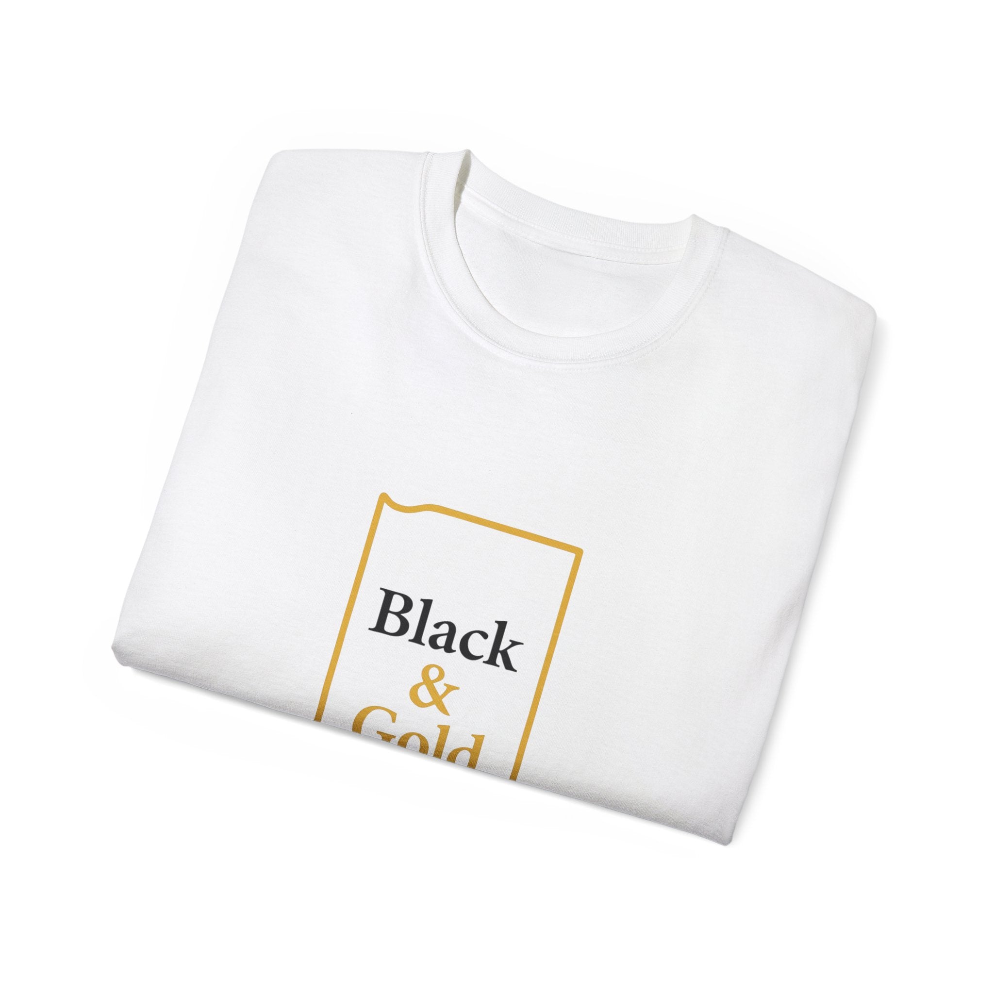 Black & Gold Unisex Ultra Cotton Tee | Casual Wear, Gift for Hoosiers, State Pride, Travel Souvenir, Unique Local Apparel