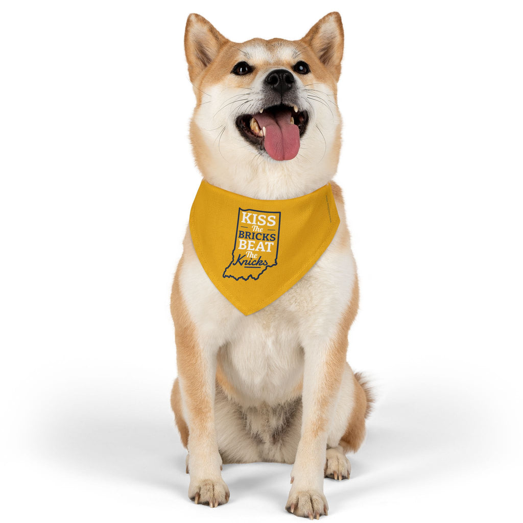 Kiss the Bricks Beat the Knicks Pet Bandana Collar — Indiana Yellow Dog Bandana Collar