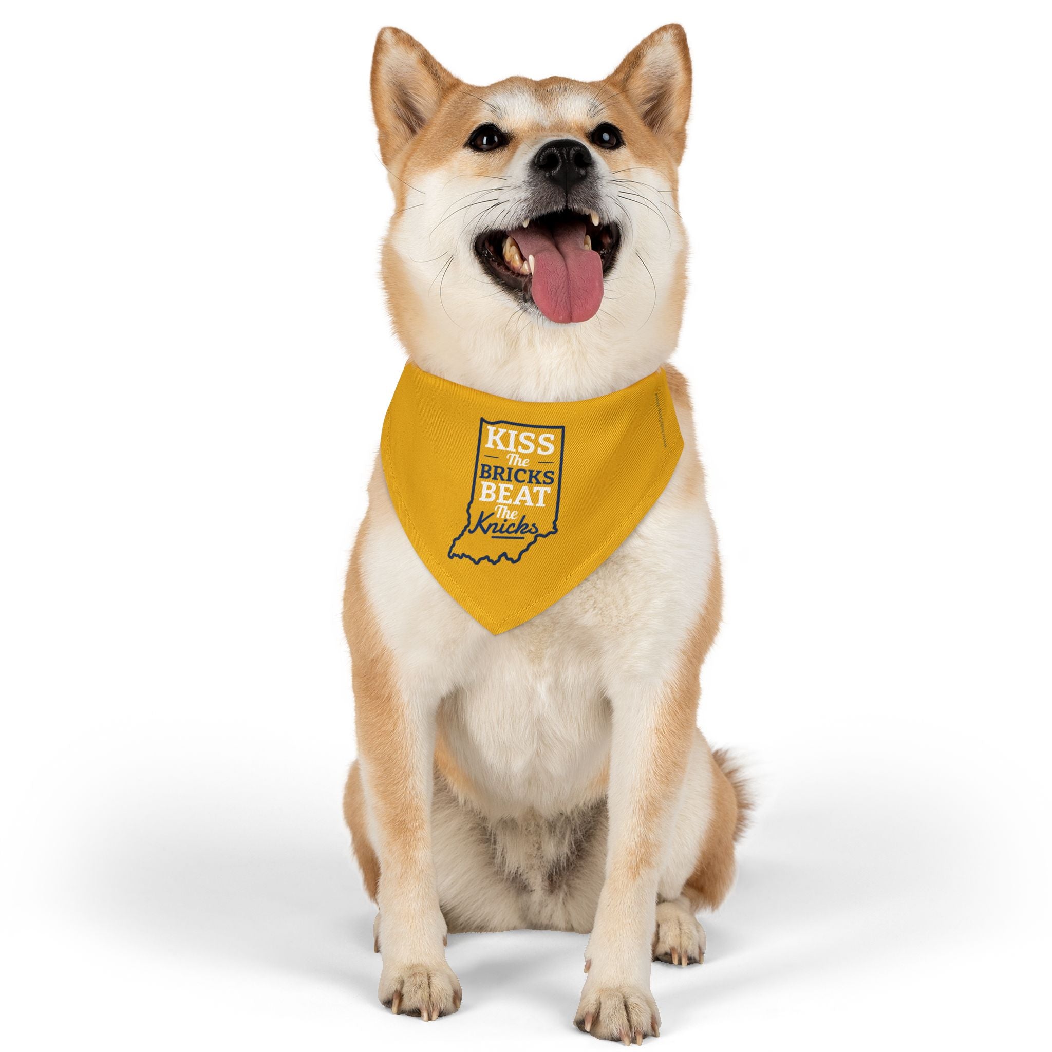 Kiss the Bricks Beat the Knicks Pet Bandana Collar — Indiana Yellow Dog Bandana Collar