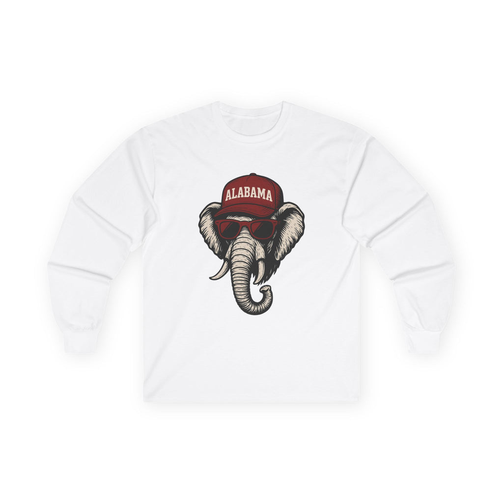 Alabama Elephant Long Sleeve Tee | Crimson Tide Elephant with Glasses and Hat