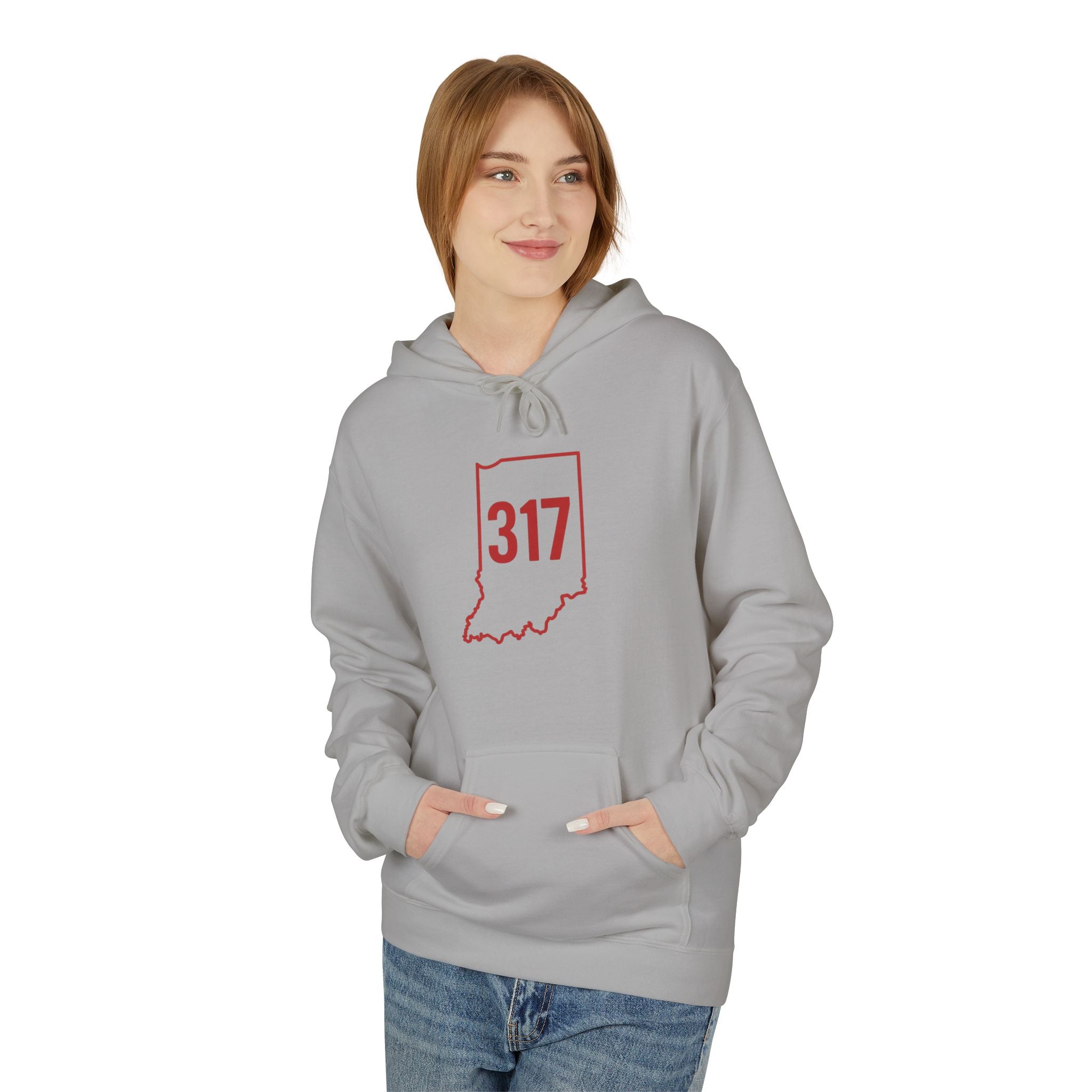 317 Indiana Fleece Hoodie | Red Lettering | Cozy Casual Wear, Perfect for Autumn, Great Gift for Indiana Lovers, Comfortable and Stylish Hoodie