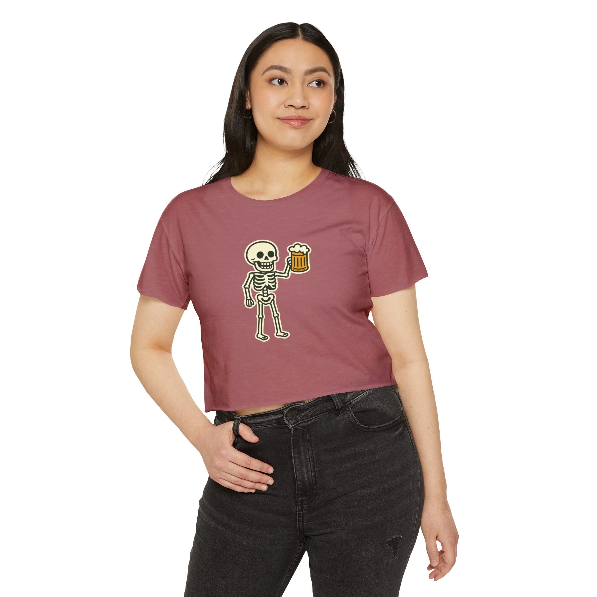 Skeleton with Beer Crop Top