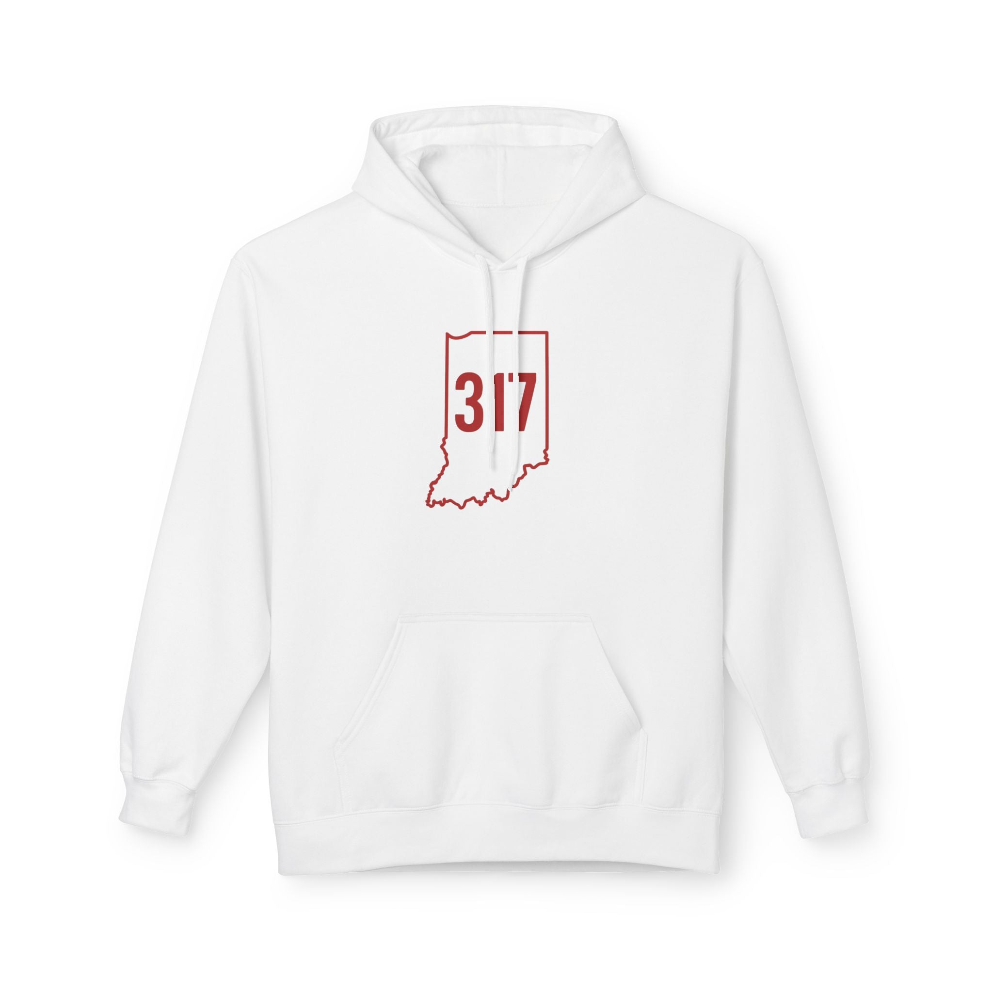 317 Indiana Fleece Hoodie | Red Lettering | Cozy Casual Wear, Perfect for Autumn, Great Gift for Indiana Lovers, Comfortable and Stylish Hoodie