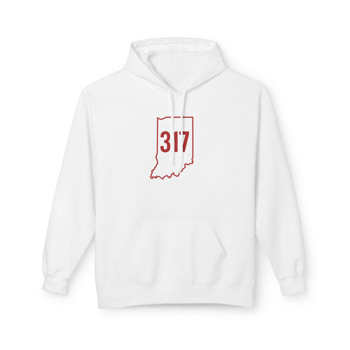 317 Indiana Fleece Hoodie | Red Lettering | Cozy Casual Wear, Perfect for Autumn, Great Gift for Indiana Lovers, Comfortable and Stylish Hoodie