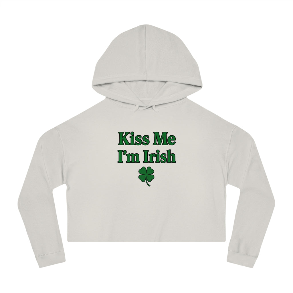 Kiss Me I'm Irish Cropped Hooded Sweatshirt for Women | St Patrick's Day | Trendy and Casual, Perfect for Spring Outings, Gift for Her, Comfortable Fashion
