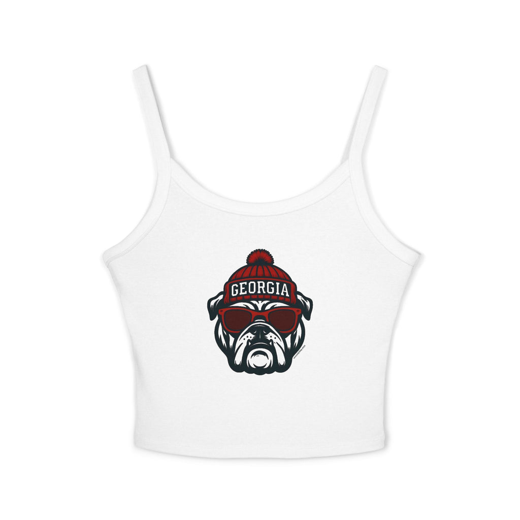 Georgia Bulldogs Women's Spaghetti Strap Tank Top | Bulldog with Glasses and Hat
