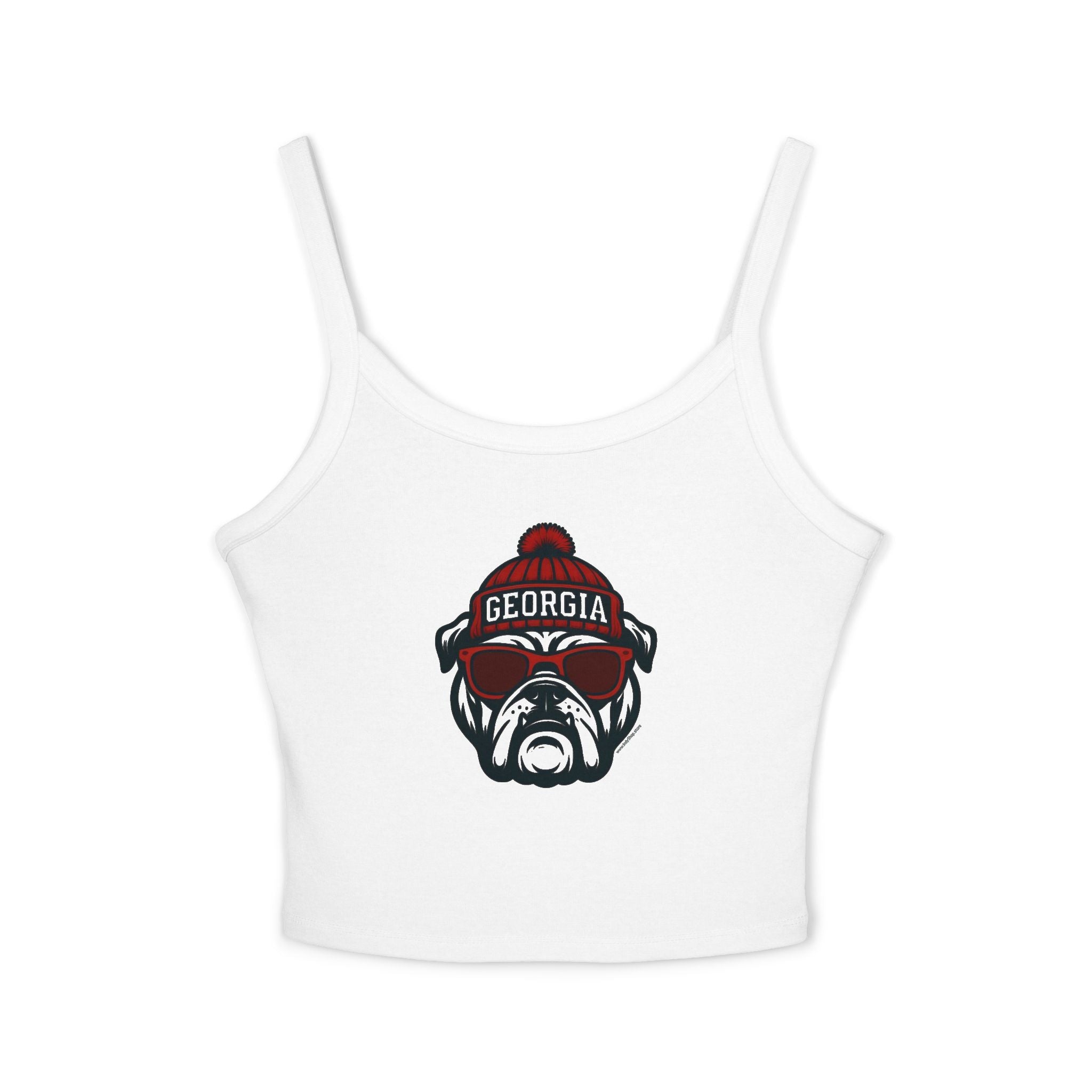 Georgia Bulldogs Women's Spaghetti Strap Tank Top | Bulldog with Glasses and Hat