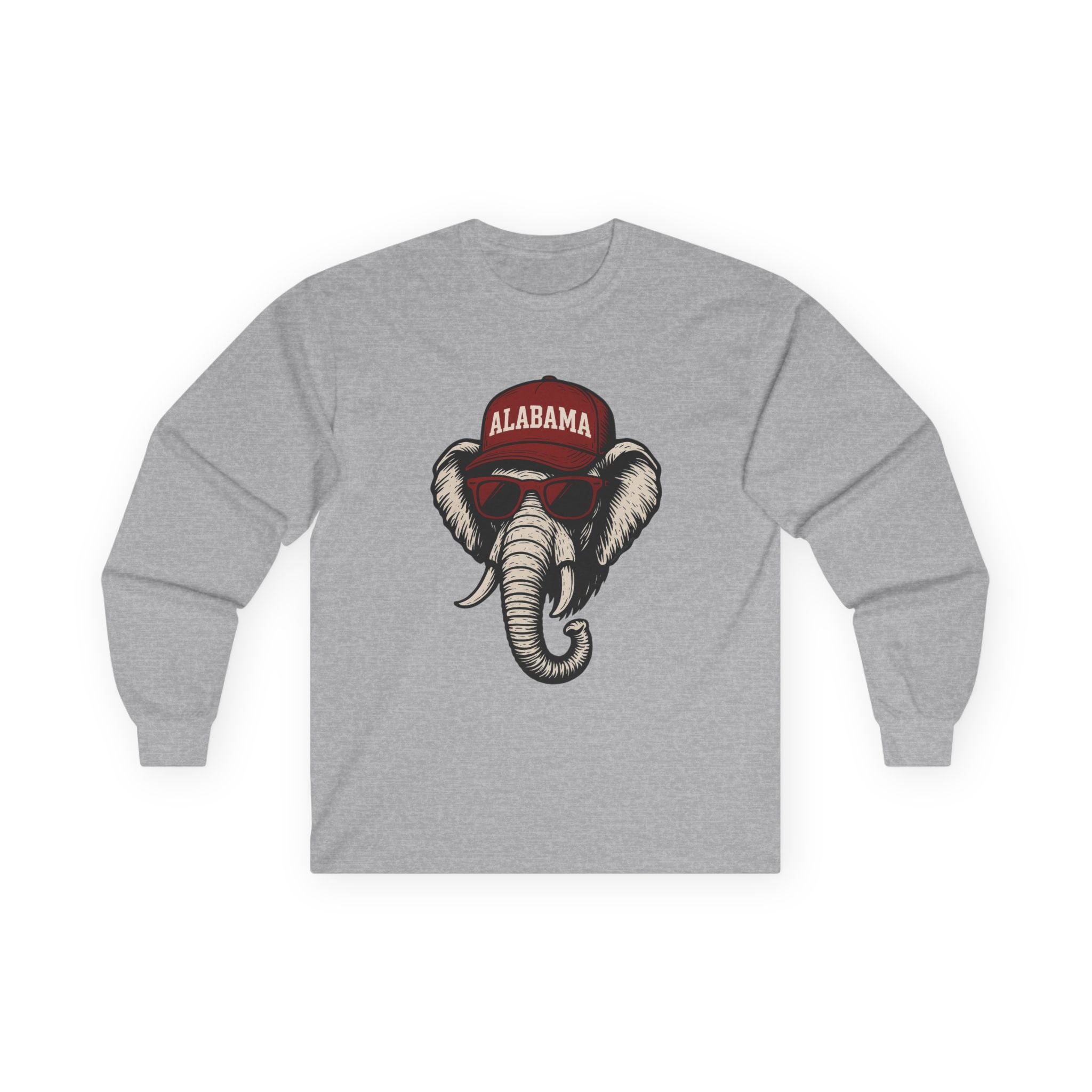 Alabama Elephant Long Sleeve Tee | Crimson Tide Elephant with Glasses and Hat