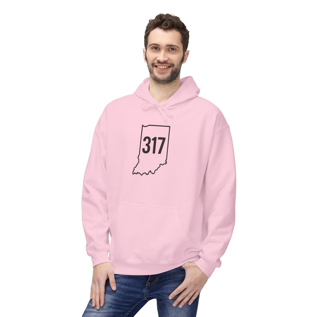 317 Indiana Fleece Hoodie | Black Lettering | Cozy Casual Wear, Perfect for Autumn, Great Gift for Indiana Lovers, Comfortable and Stylish Hoodie