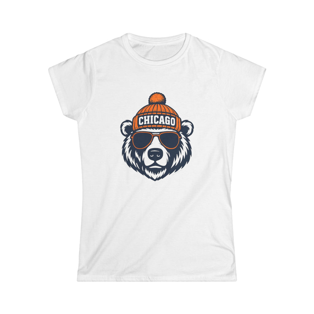 Chicago Bears Women's Graphic Tee | Bear With Glasses and Hat