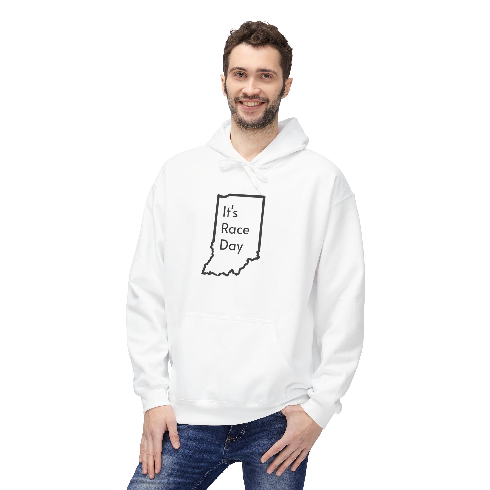 It's Race Day Indiana Outline Fleece Hoodie | Cozy Casual Wear, Perfect for Autumn, Great Gift for Indiana Lovers, Comfortable and Stylish Hoodie