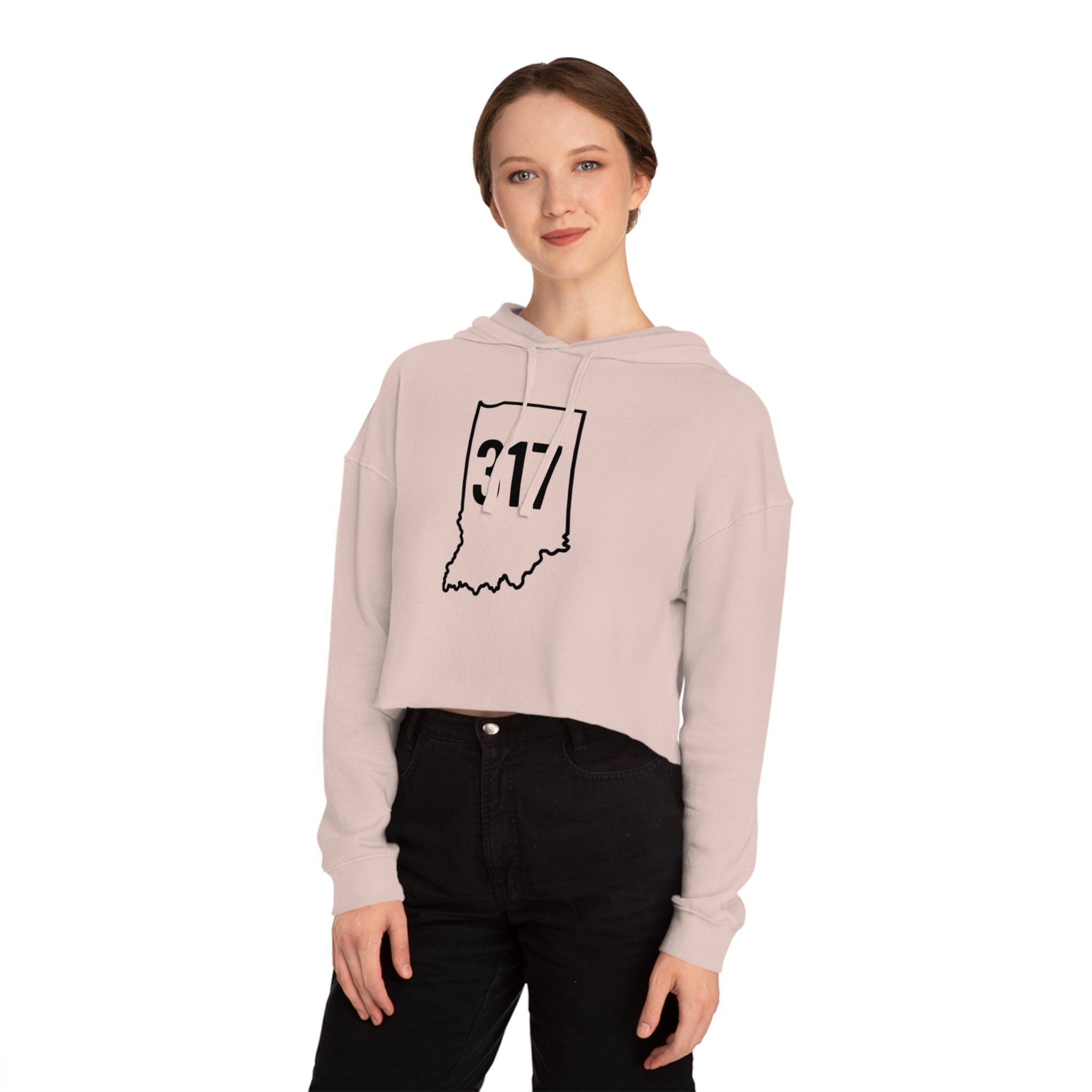 Indiana 317 Cropped Hooded Sweatshirt for Women | Black Lettering | Trendy and Casual, Perfect for Spring Outings, Gift for Her, Comfortable Fashion