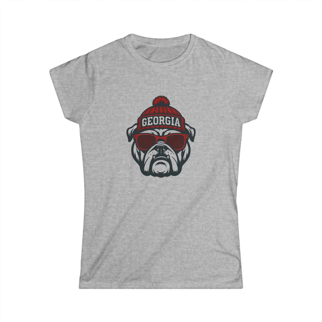 Georgia Bulldogs Women's Graphic Tee | Bulldog With Glasses and Hat