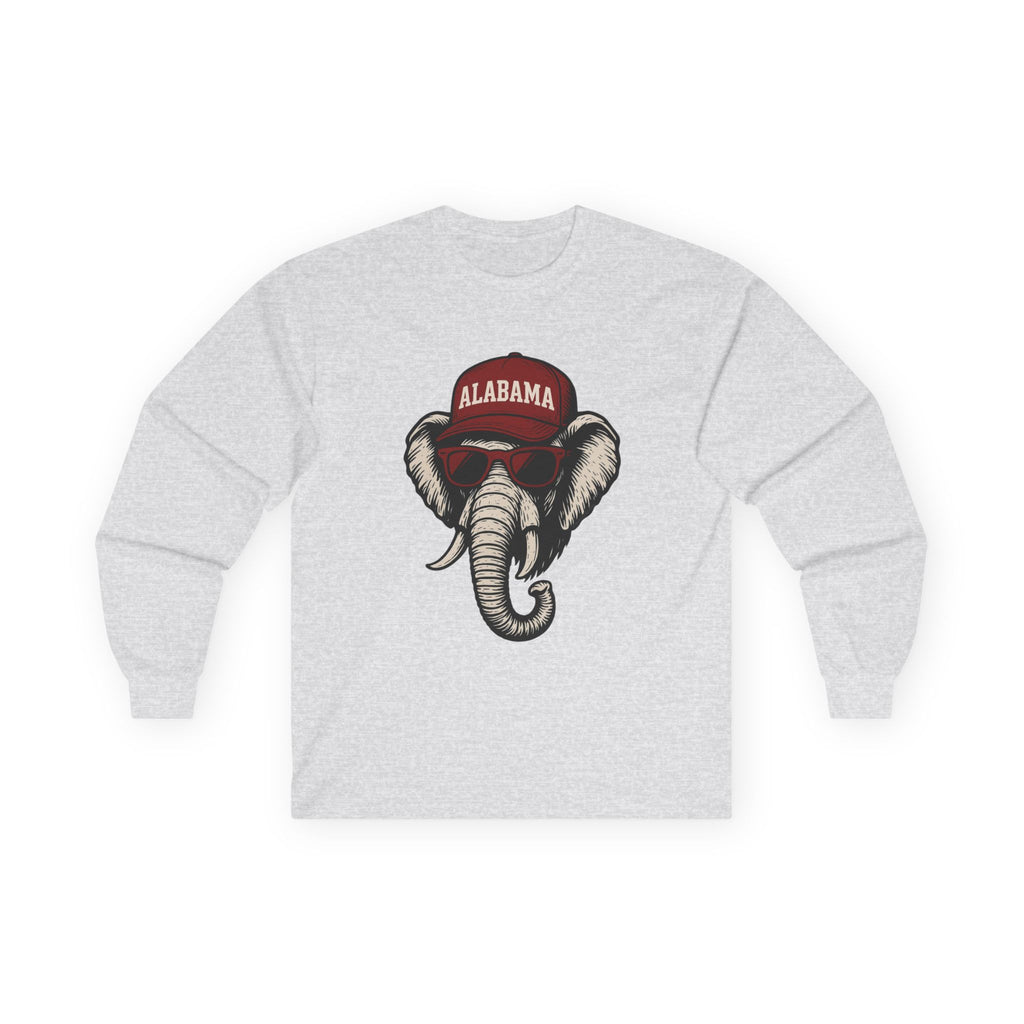 Alabama Elephant Long Sleeve Tee | Crimson Tide Elephant with Glasses and Hat
