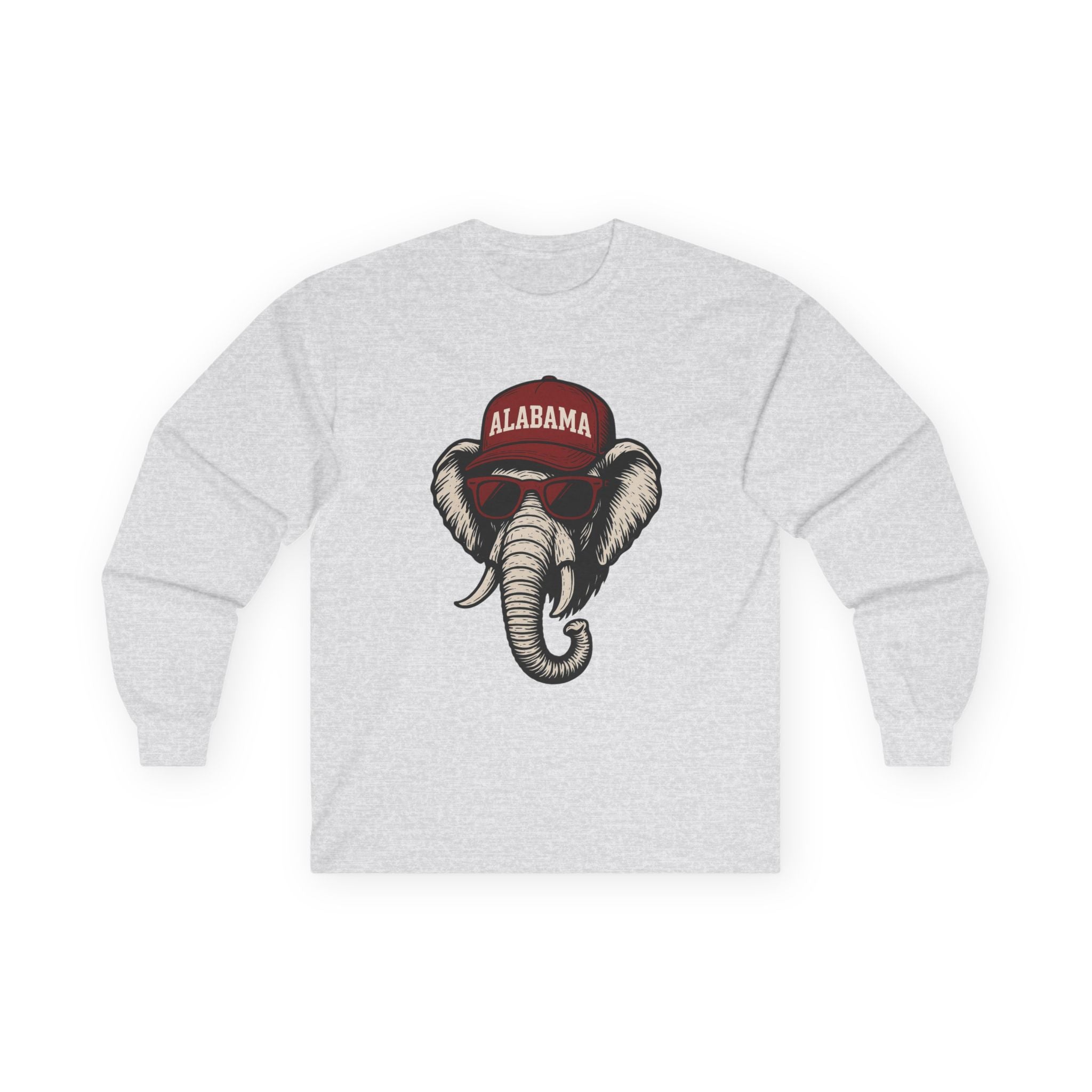 Alabama Elephant Long Sleeve Tee | Crimson Tide Elephant with Glasses and Hat