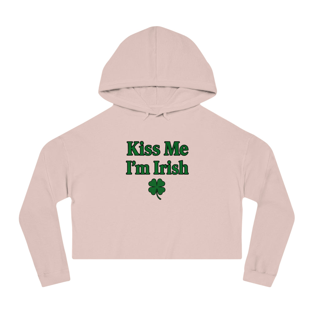 Kiss Me I'm Irish Cropped Hooded Sweatshirt for Women | St Patrick's Day | Trendy and Casual, Perfect for Spring Outings, Gift for Her, Comfortable Fashion