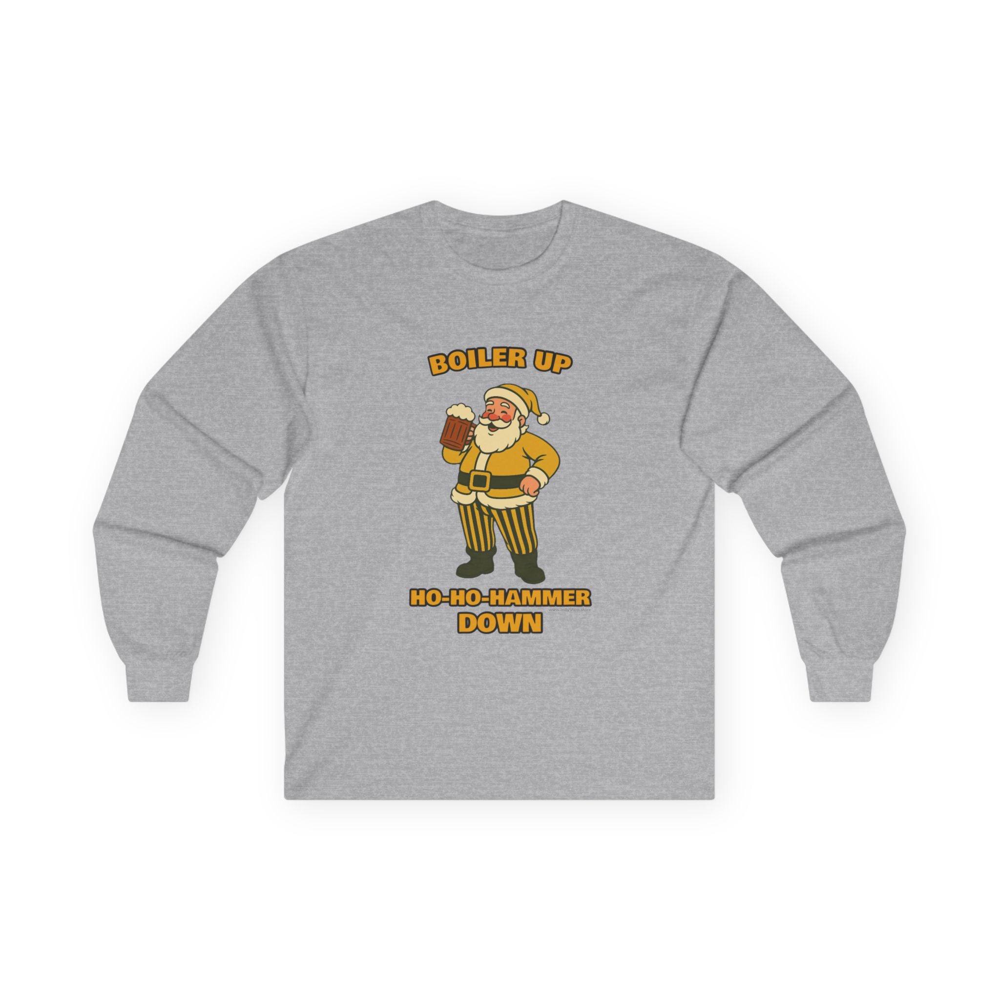 Boiler Up Ho-Ho Hammer Down Christmas Unisex Long Sleeve Tee | Santa with Beer