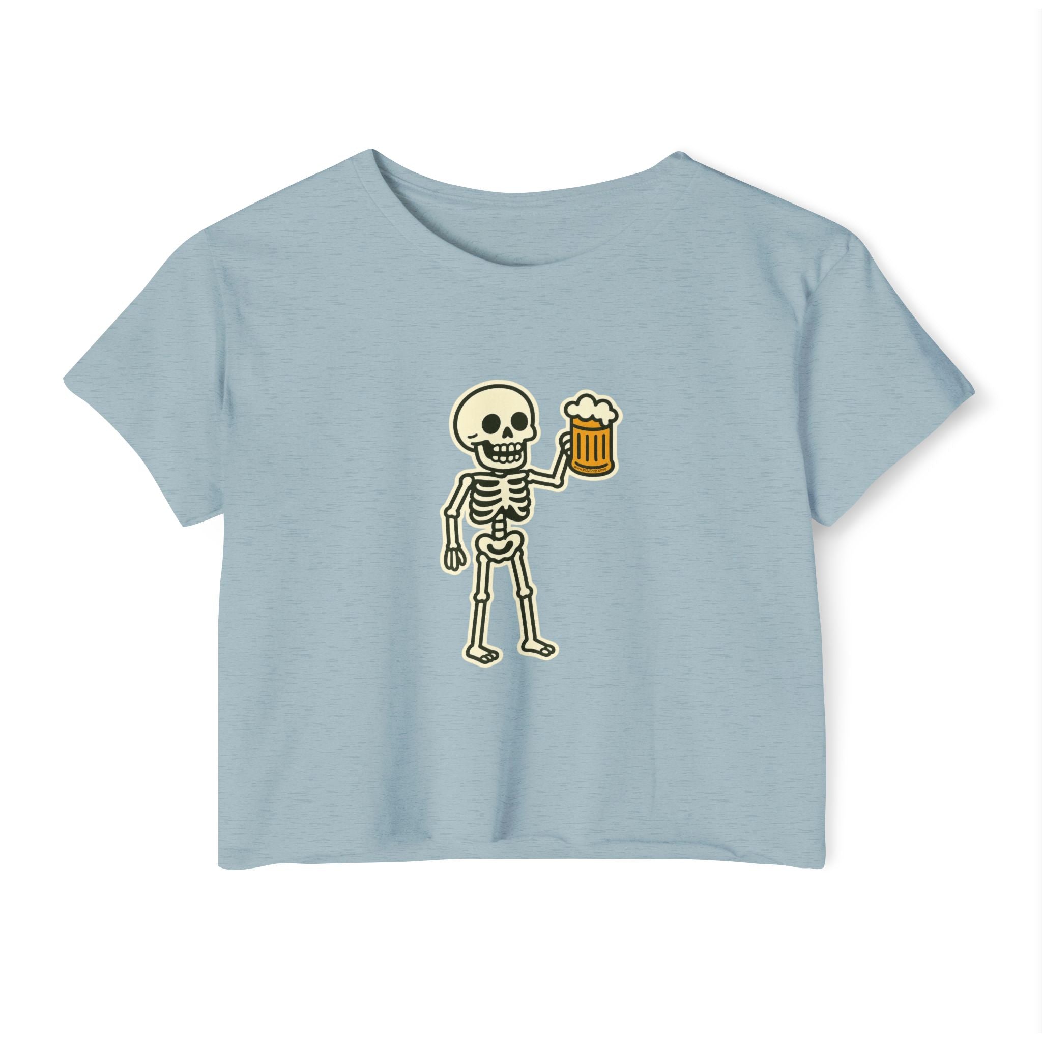Skeleton with Beer Crop Top