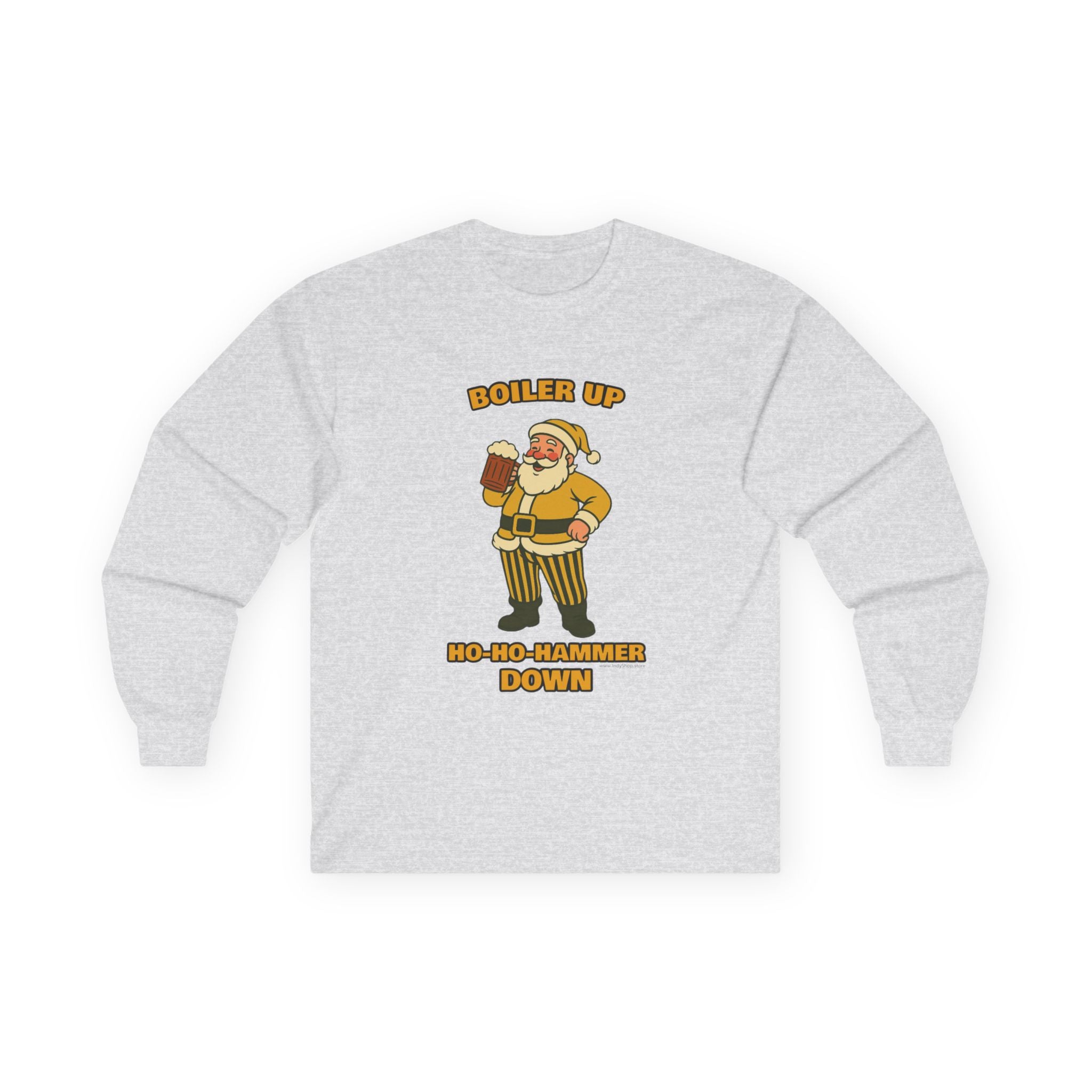 Boiler Up Ho-Ho Hammer Down Christmas Unisex Long Sleeve Tee | Santa with Beer