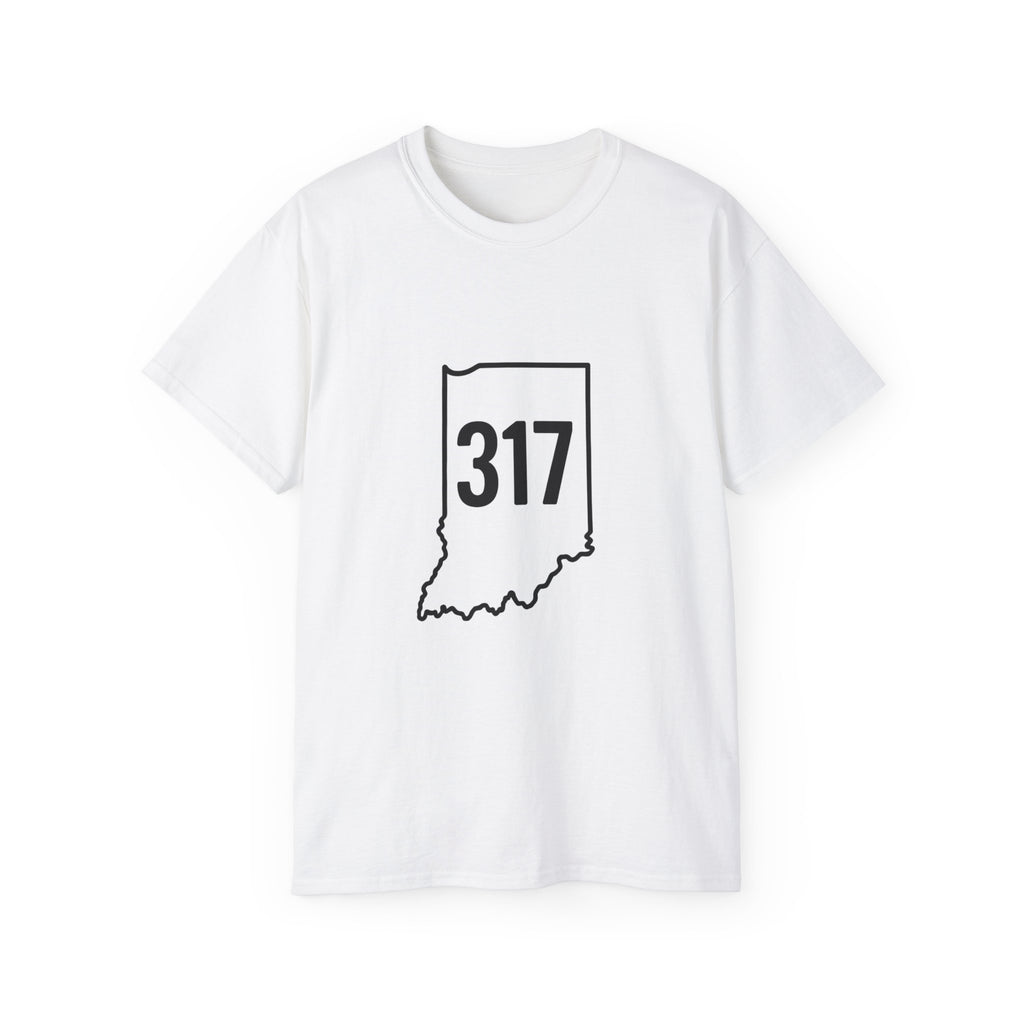 Indiana 317 | Black Lettering | Unisex Ultra Cotton Tee | Casual Wear, Gift for Hoosiers, State Pride, Travel Souvenir, Unique Local Apparel