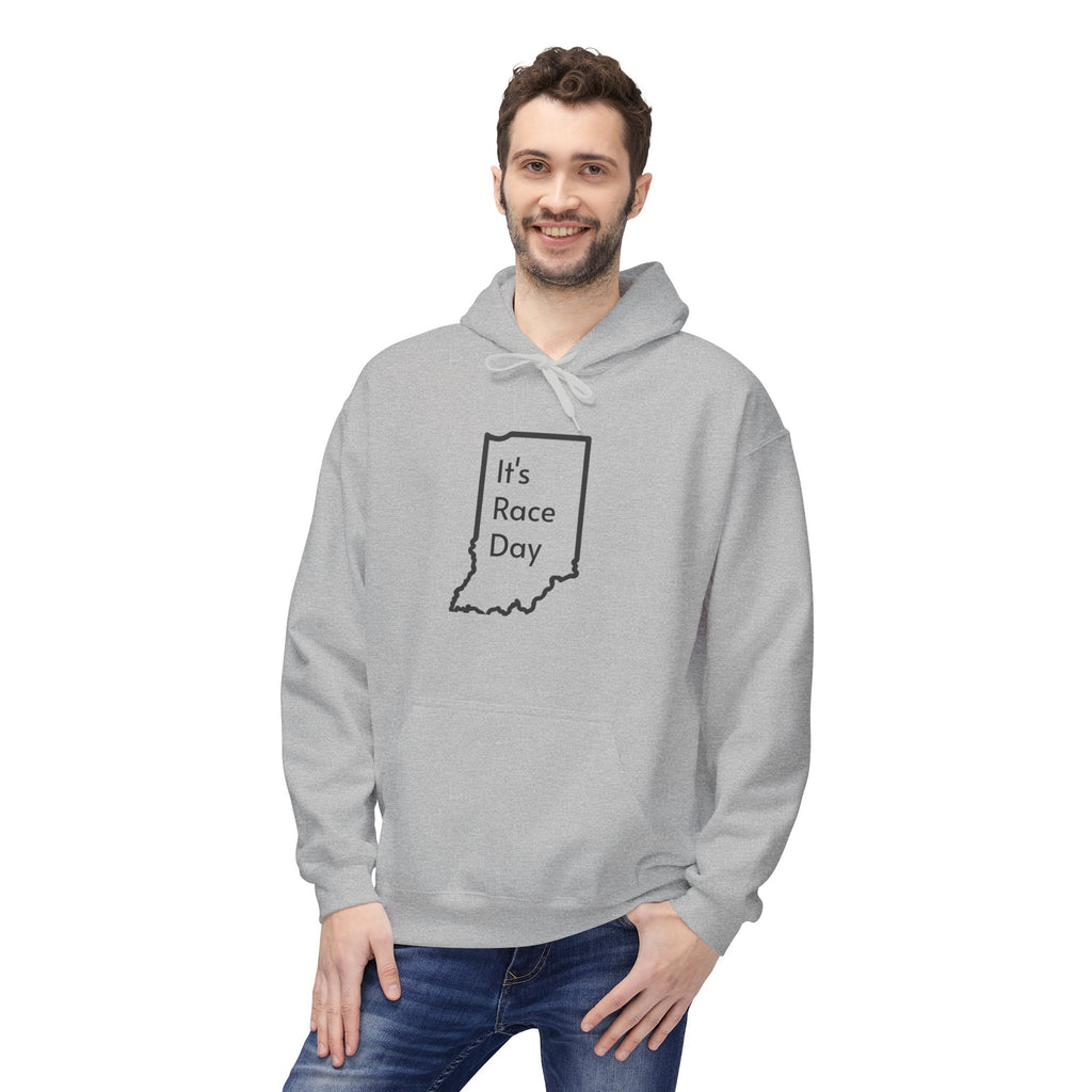 It's Race Day Indiana Outline Fleece Hoodie | Cozy Casual Wear, Perfect for Autumn, Great Gift for Indiana Lovers, Comfortable and Stylish Hoodie