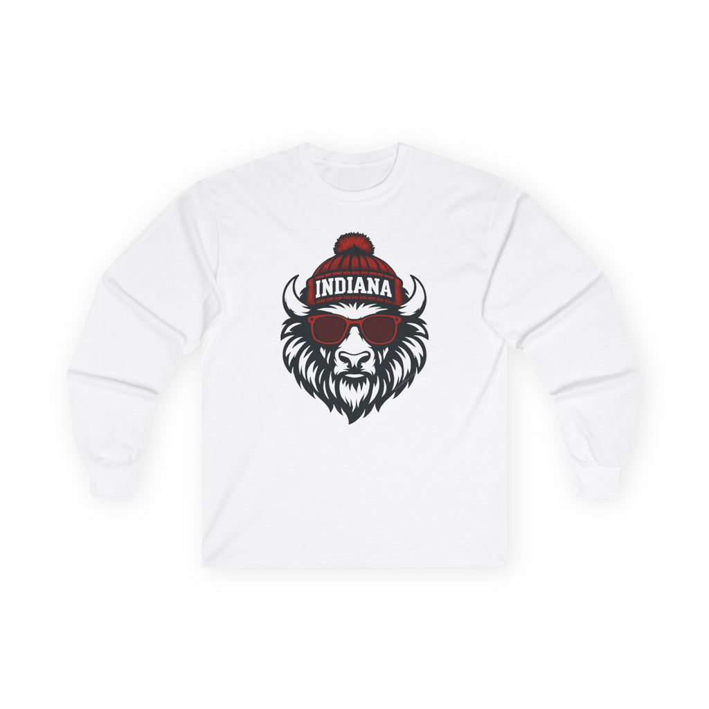 Indiana Hoosiers Bison Unisex Long Sleeve Tee | Bison with Glasses and Hat