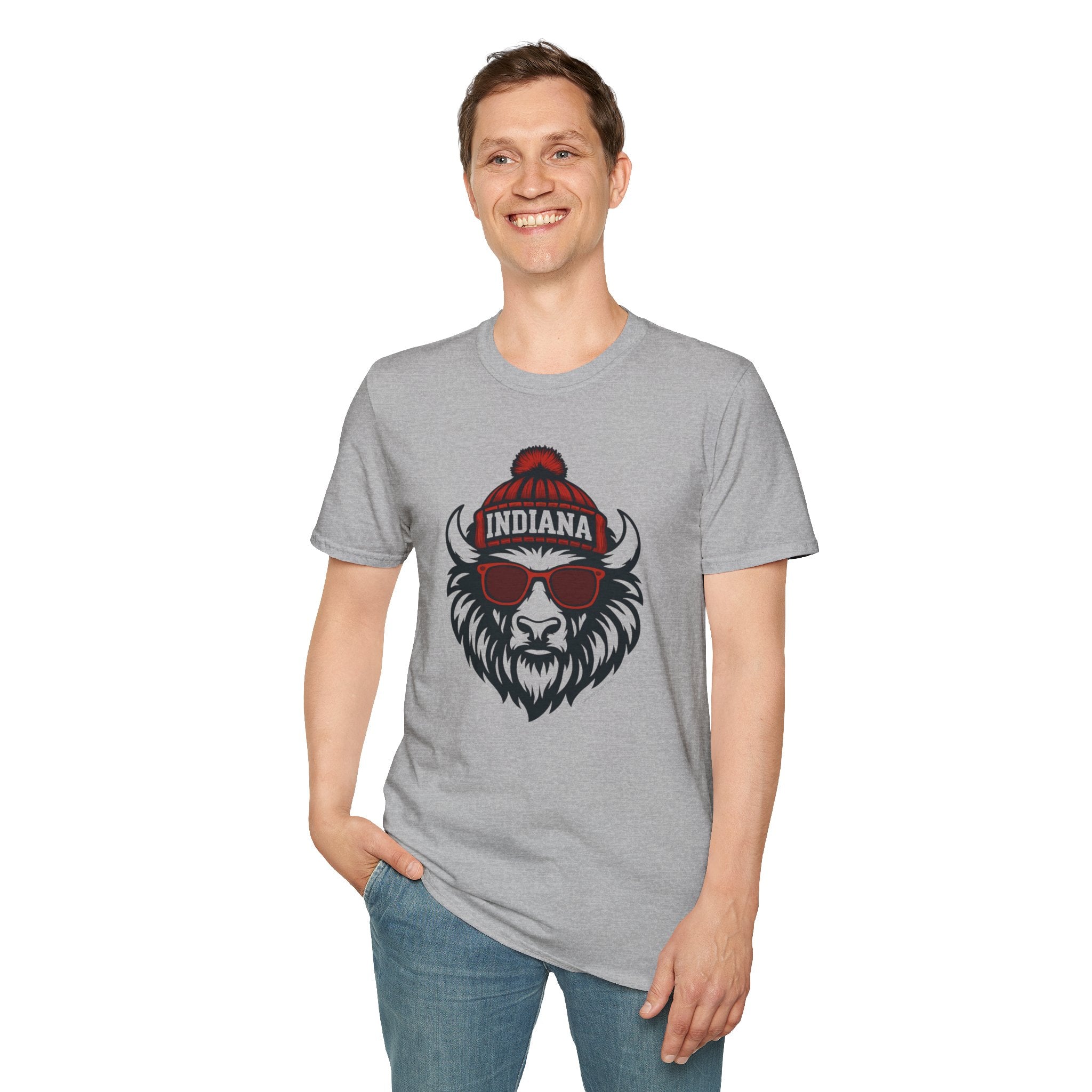 Indiana Hoosiers Bison Graphic T-Shirt | Bison with Hat and Glasses