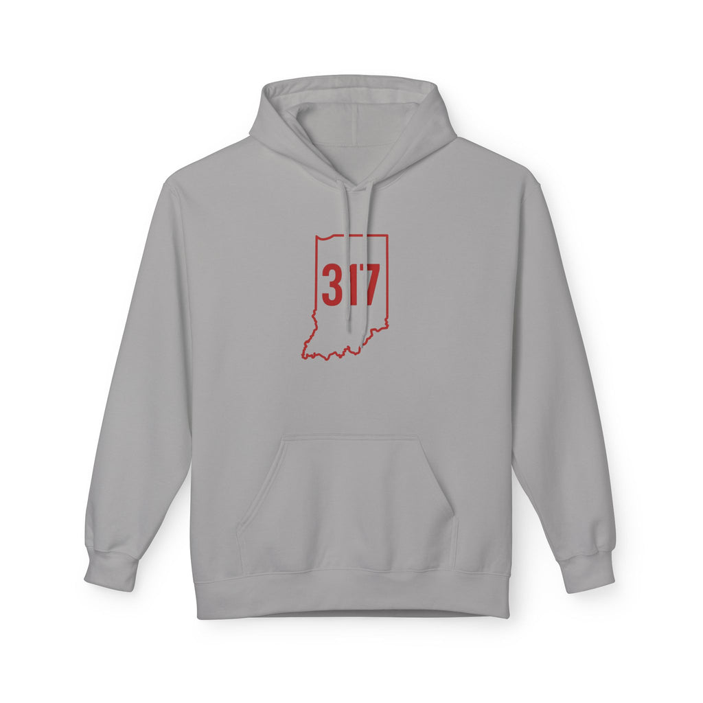 317 Indiana Fleece Hoodie | Red Lettering | Cozy Casual Wear, Perfect for Autumn, Great Gift for Indiana Lovers, Comfortable and Stylish Hoodie
