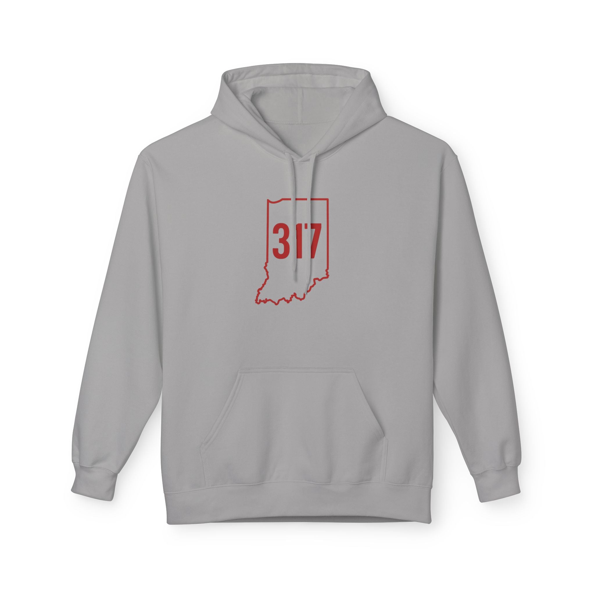 317 Indiana Fleece Hoodie | Red Lettering | Cozy Casual Wear, Perfect for Autumn, Great Gift for Indiana Lovers, Comfortable and Stylish Hoodie