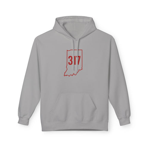 317 Indiana Fleece Hoodie | Red Lettering | Cozy Casual Wear, Perfect for Autumn, Great Gift for Indiana Lovers, Comfortable and Stylish Hoodie
