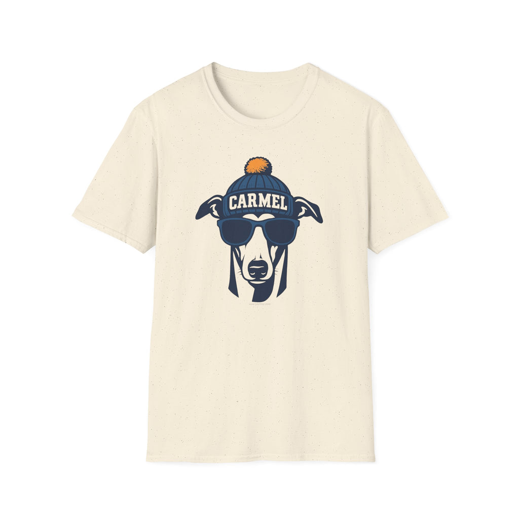 Carmel Greyhounds Unisex Graphic T-Shirt | Greyhound with Glasses and Hat